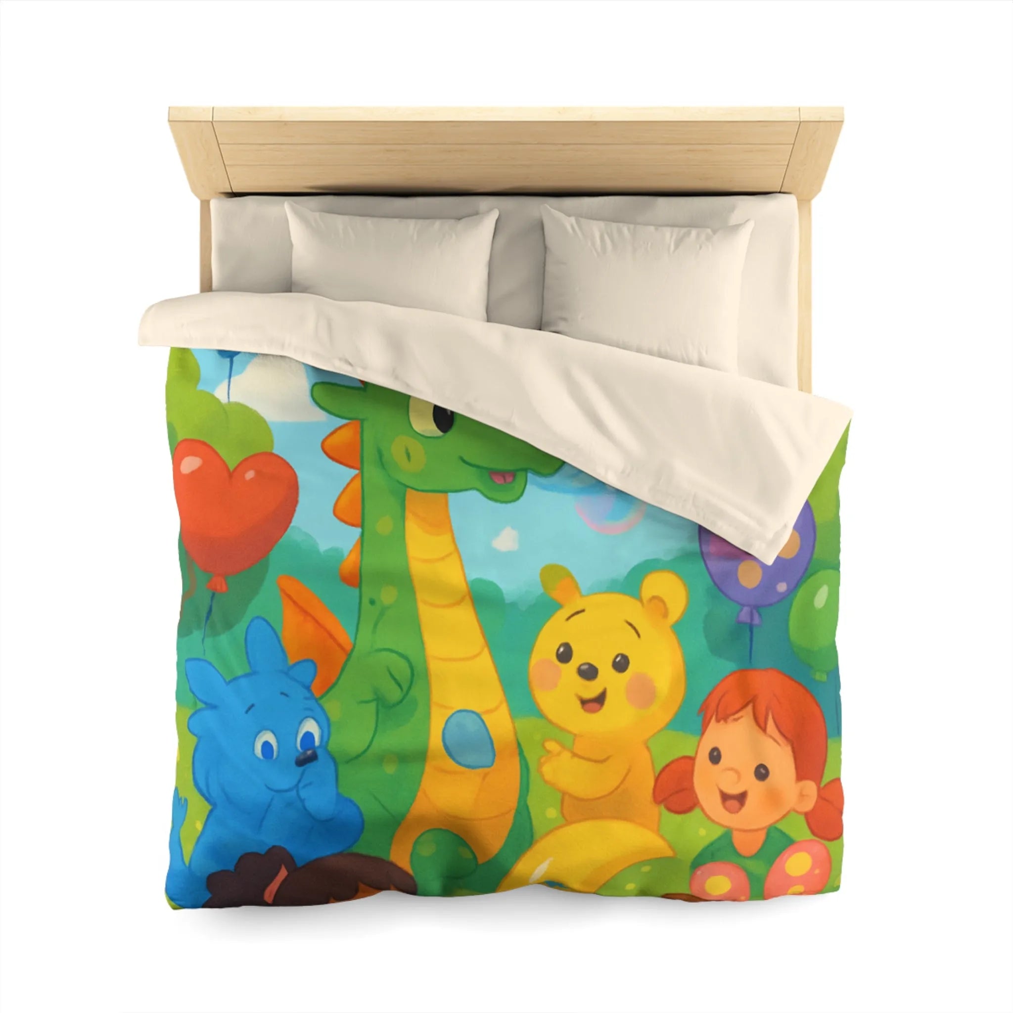 Housse de Couette Enfant Fantaisie Animaux et Ballons Colorés pour Chambre Féérique