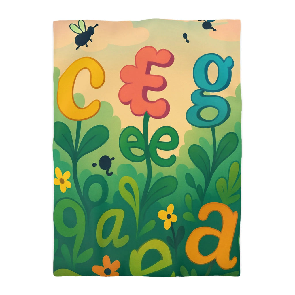 Housse de couette colorée avec lettres et fleurs pour chambre d'enfant joyeuse