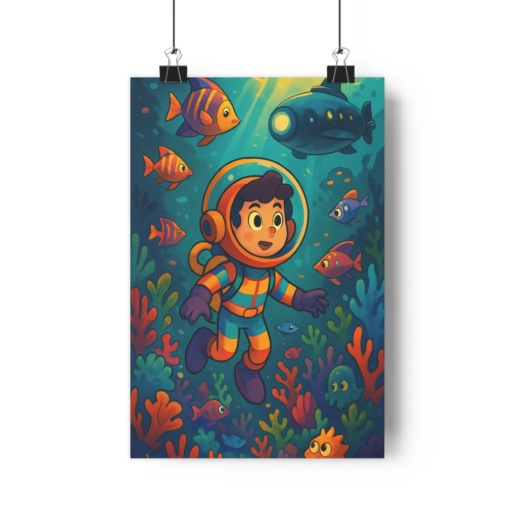 Poster décoratif sousmarin coloré joyeux chambre enfant aventure récif poissons coraux vibrant 30x46 qualité