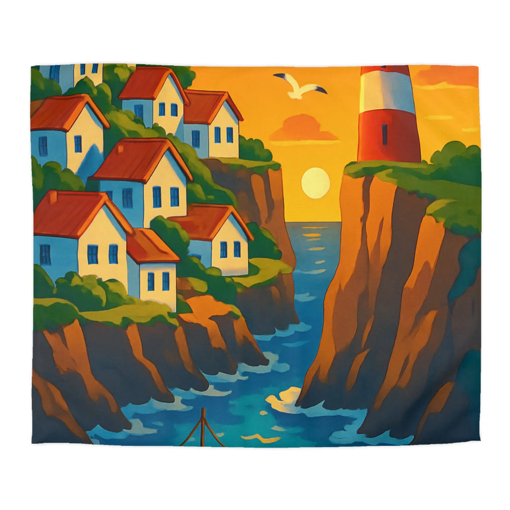 Housse de couette avec paysage côtier et phare pour chambre relaxante et colorée