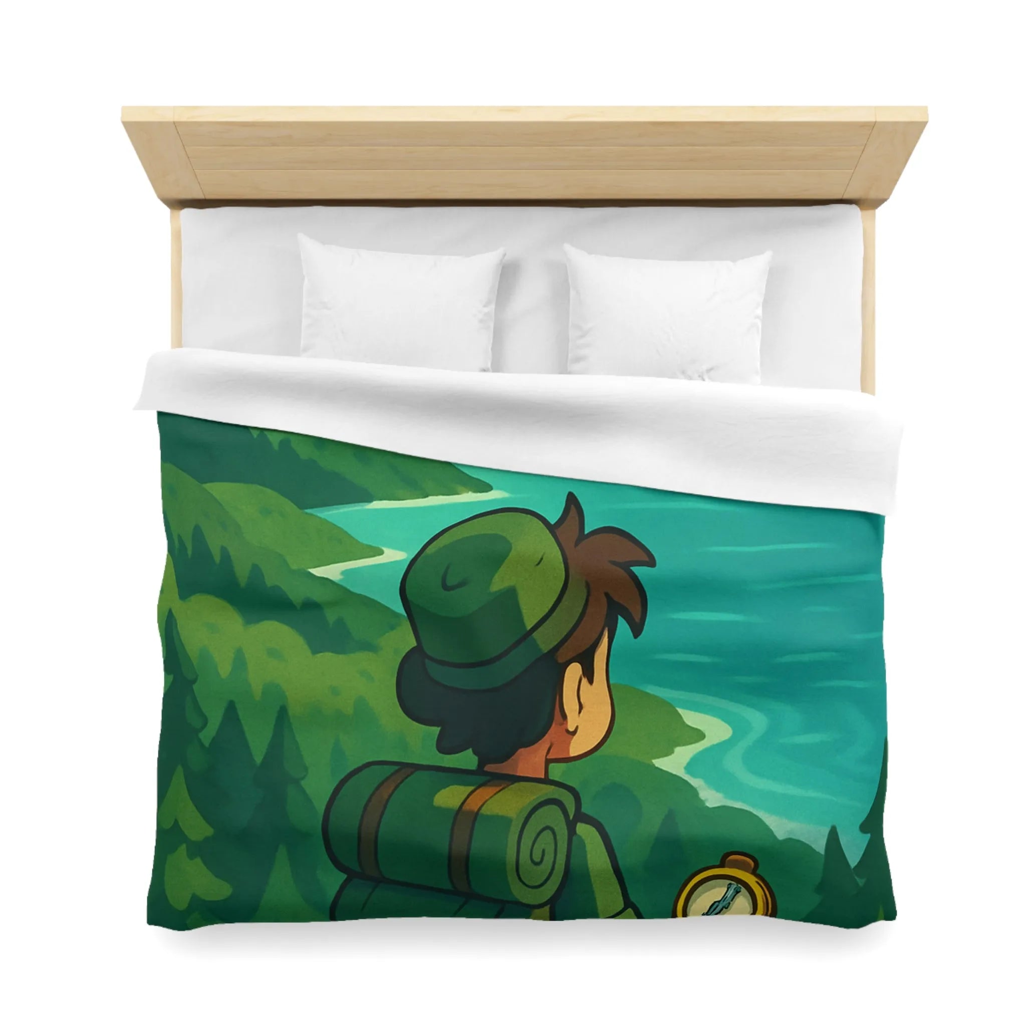 Aventure en montagne pour une housse de couette nature et voyageur contemplatif