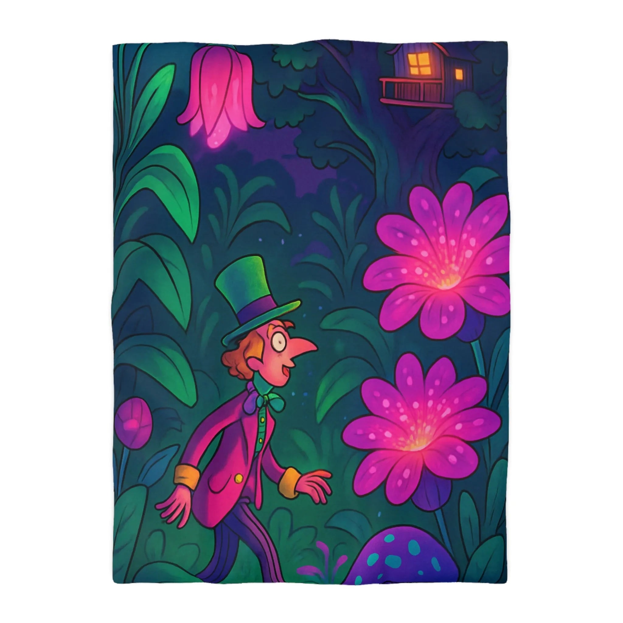 Enchantement féerique : Housse de couette avec paysage nocturne et personnage mystérieux