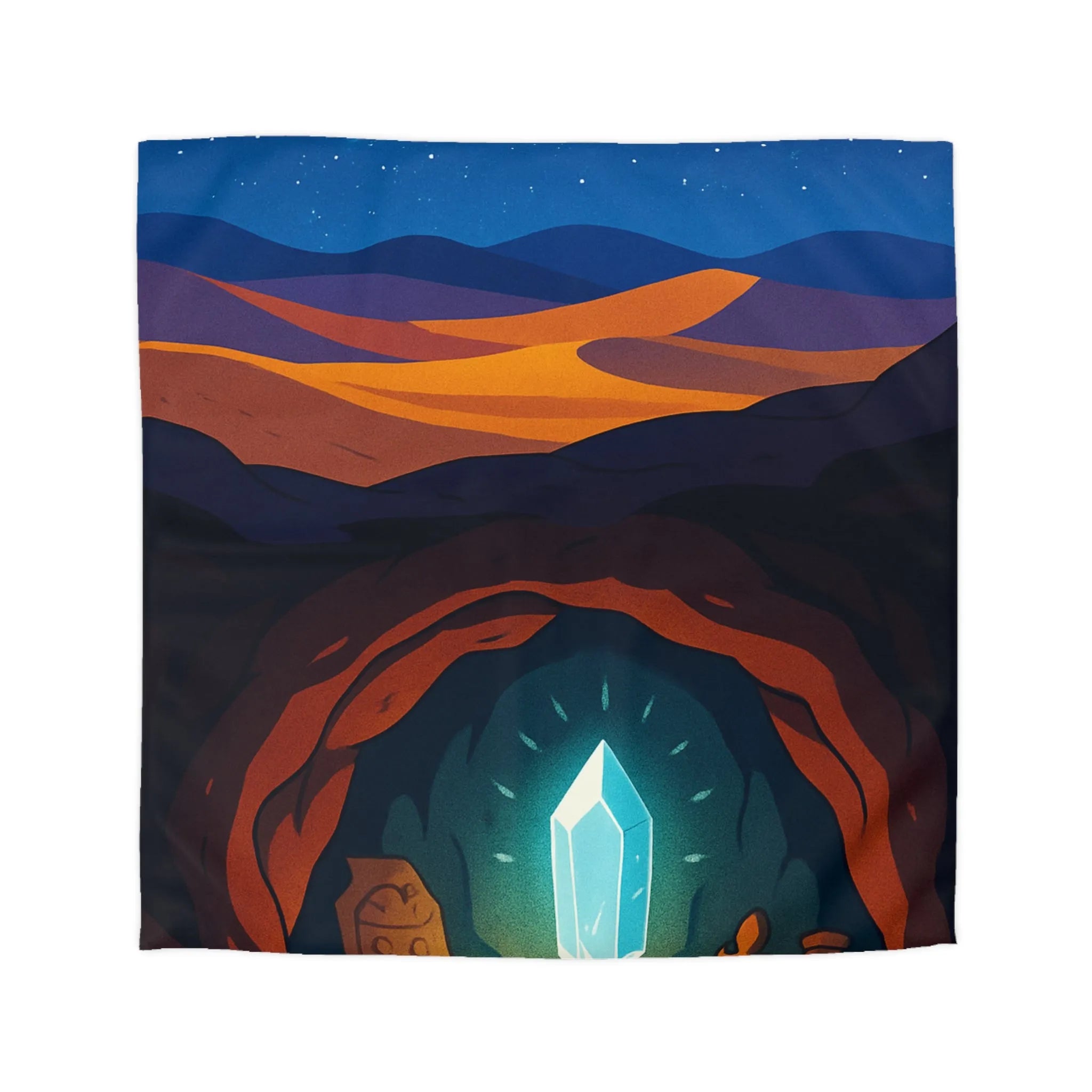Housse de couette avec paysage nocturne et cristal lumineux dans une grotte mystérieuse