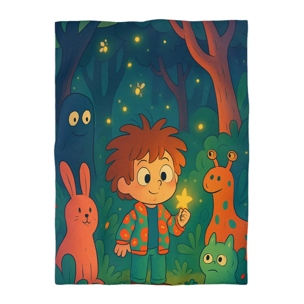 Housse de couette colorée forêt enchantée dessin animé, enfants et animaux magiques