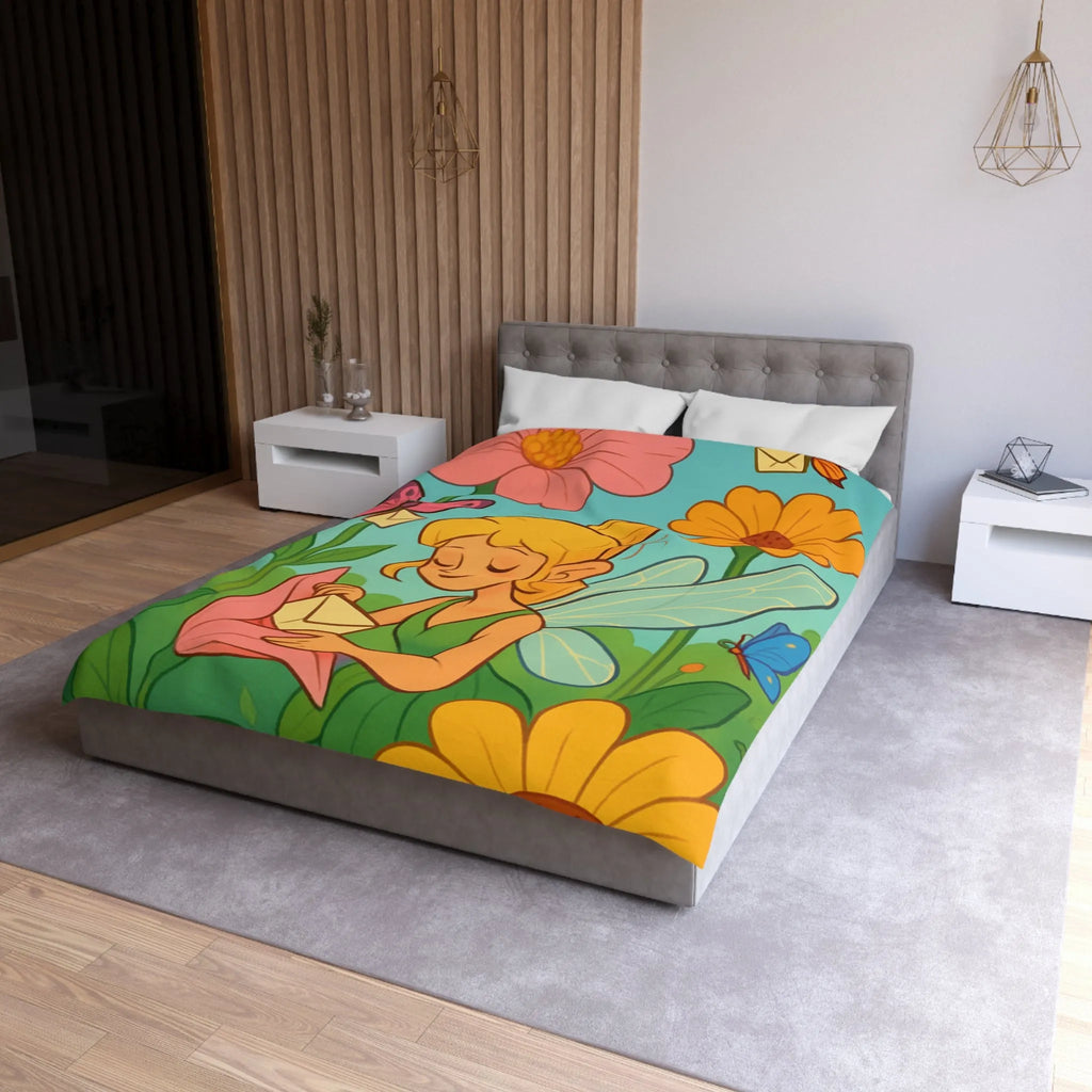 Fée des Jardins Éthérés avec Lettres Magiques et Fleurs Vibrantes pour Enchantement Nocturne