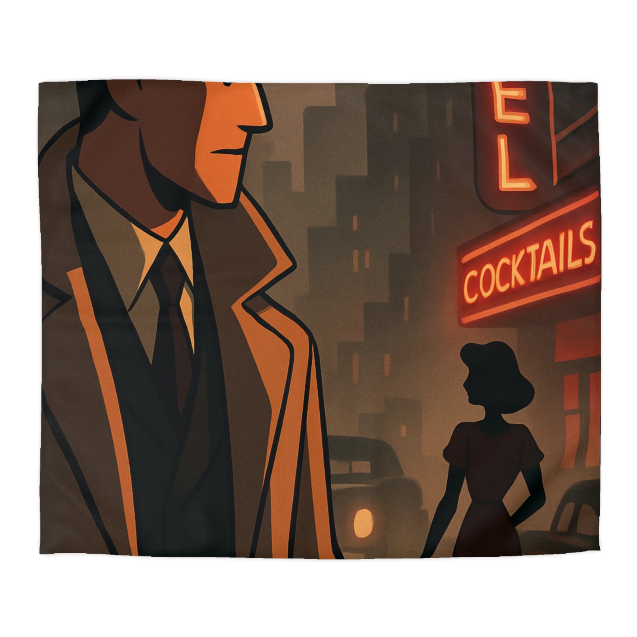 Housse de Couette Noir et Rouge, Design Rétro Vintage, Atmosphère de Film Noir