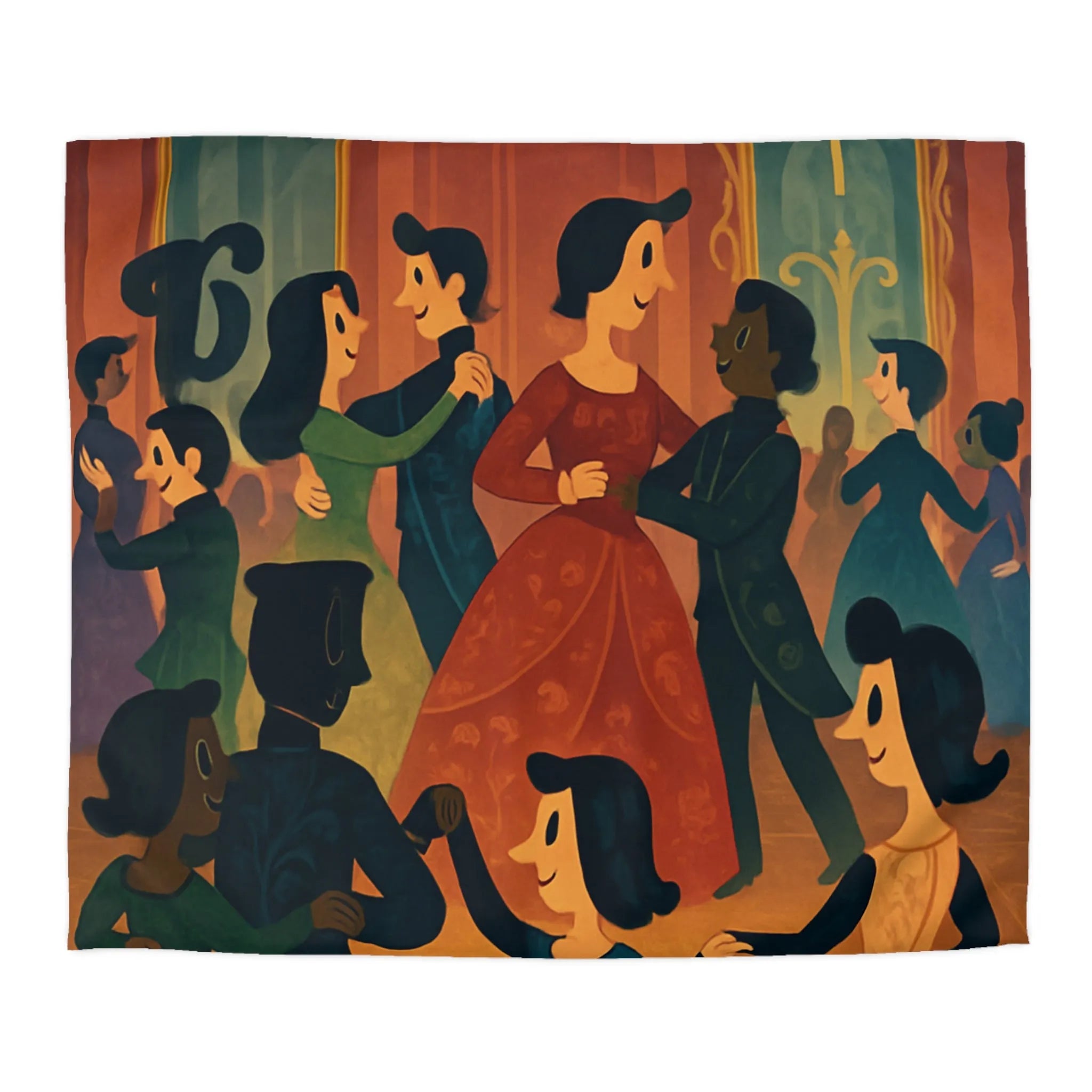 Élégant Bal de l'Époque Romantique dans une Splendeur de Couleurs Chaudes et Riche