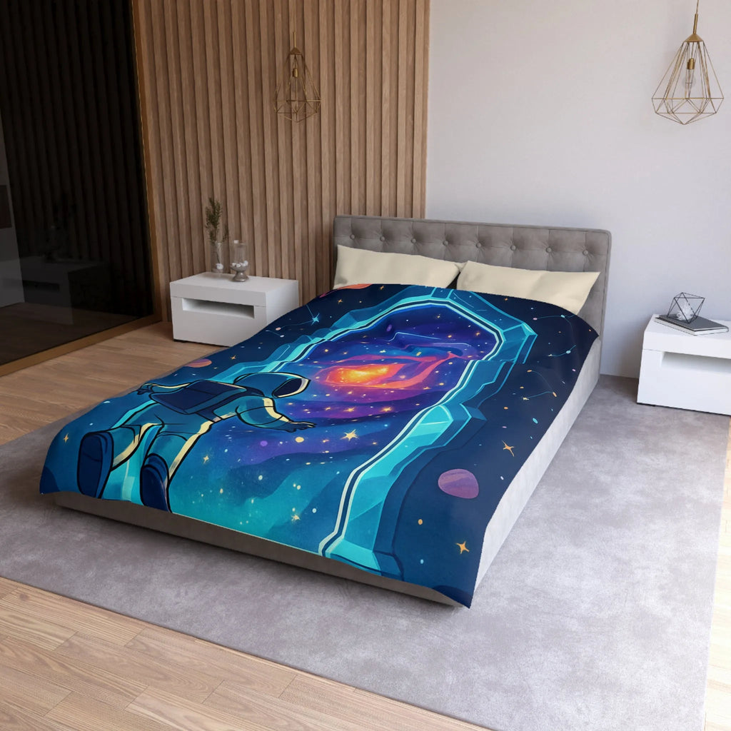 Housse de couette astronaute explorant portail galactique vibrant dans l'espace étoilé