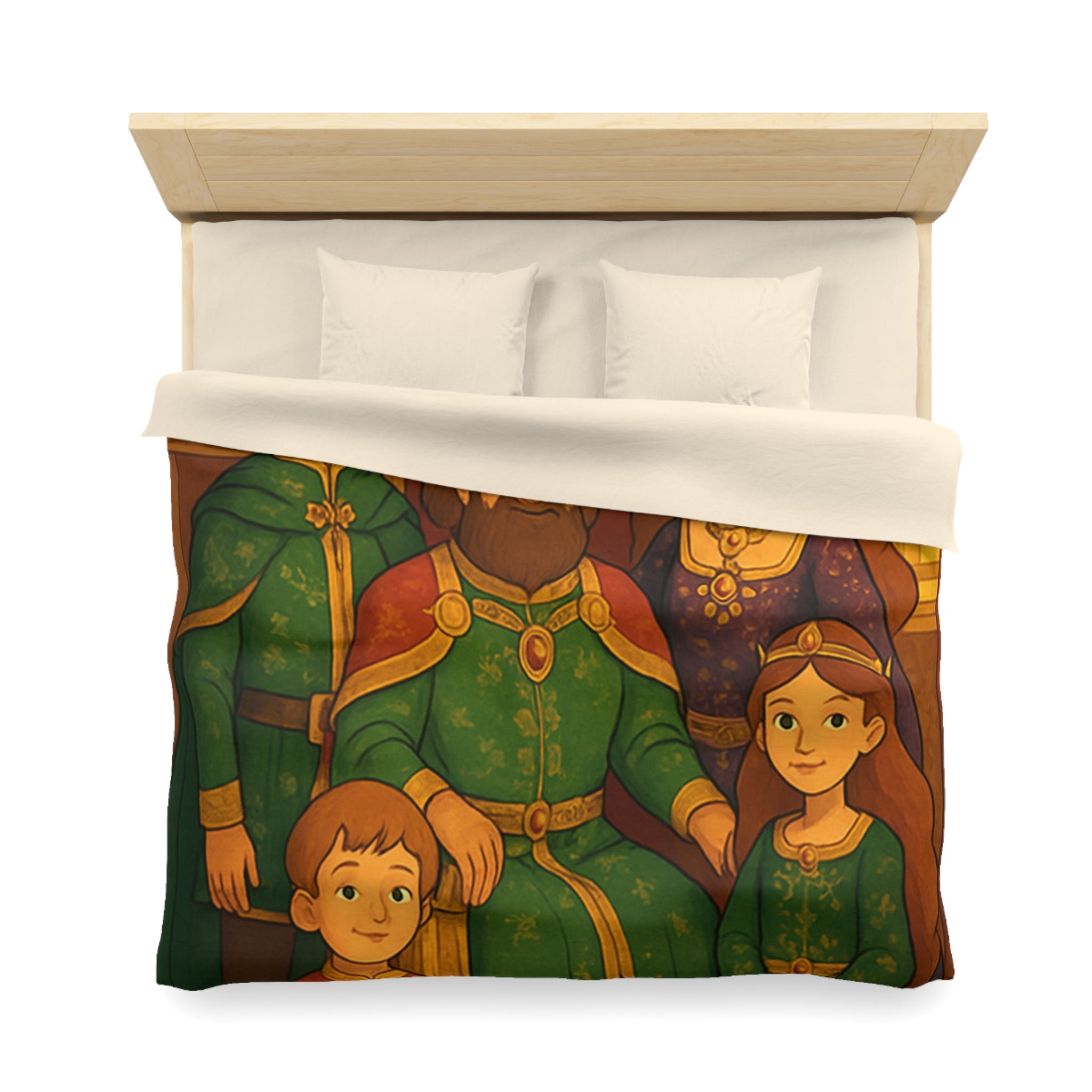 Housse de couette royale médiévale avec motif famille de nobles sur fond chaleureux