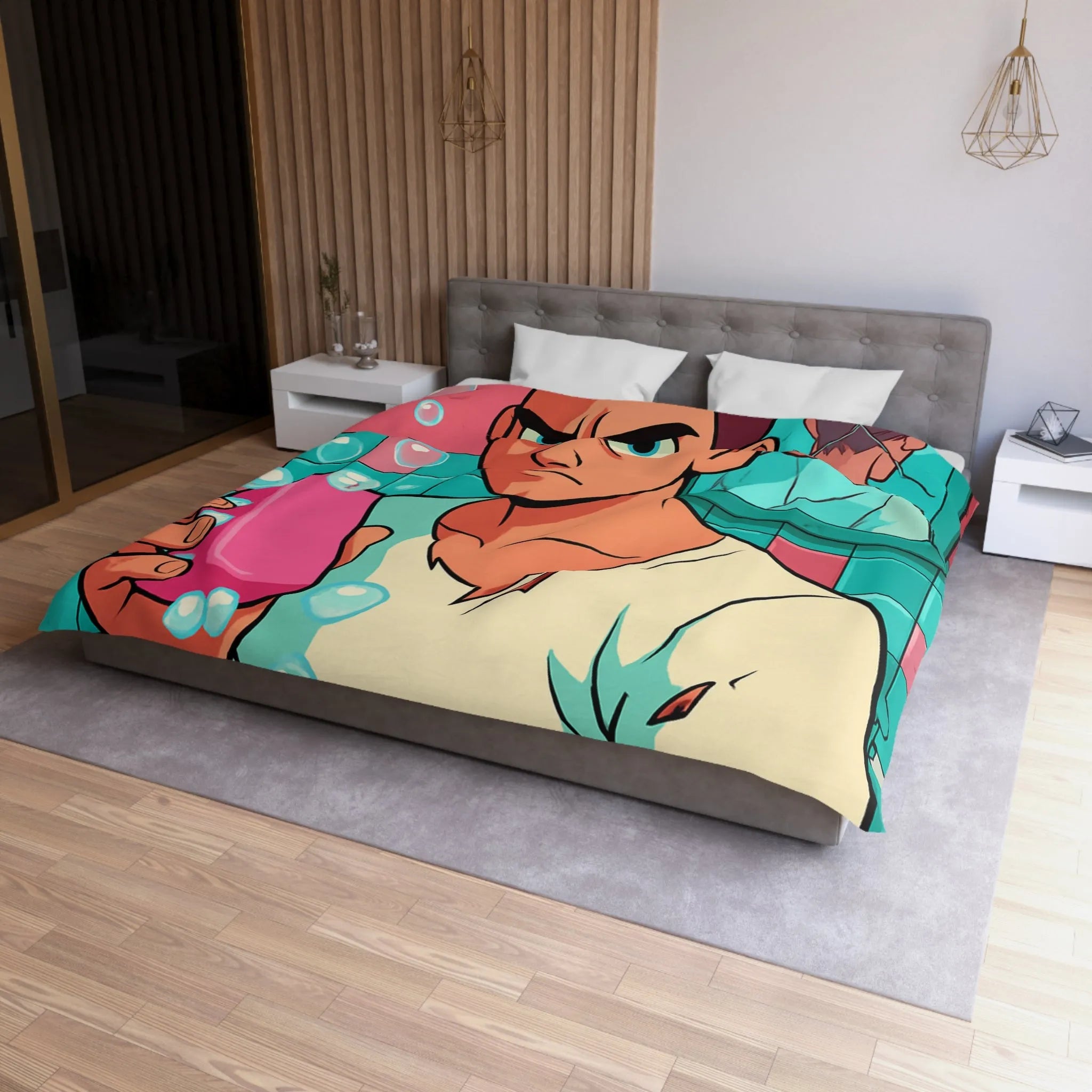 Housse de Couette avec Jeune Homme Déterminé Tenant Un Savon Rose en Colère