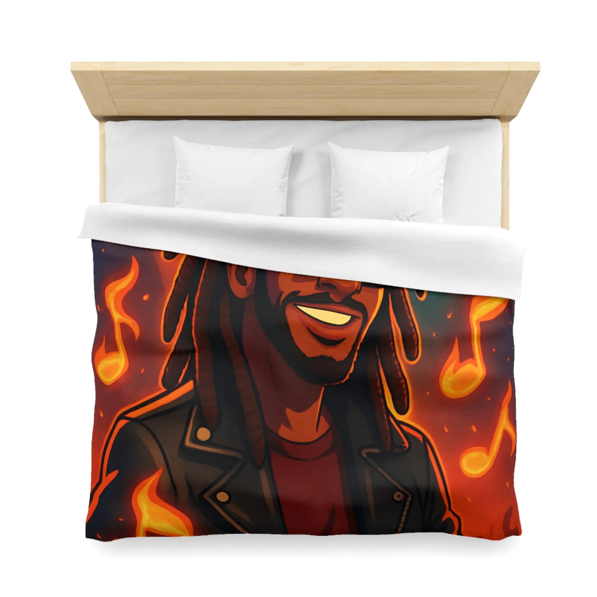 Housse de couette artistique avec musicien animé sous lumières de concert colorées