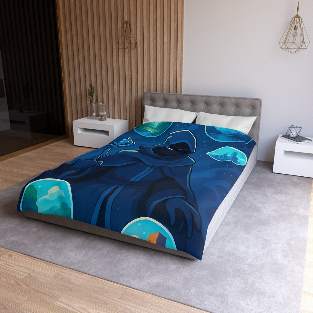 Housse de couette mystique avec sorcier et paysages fantastiques pour chambre à thème magique