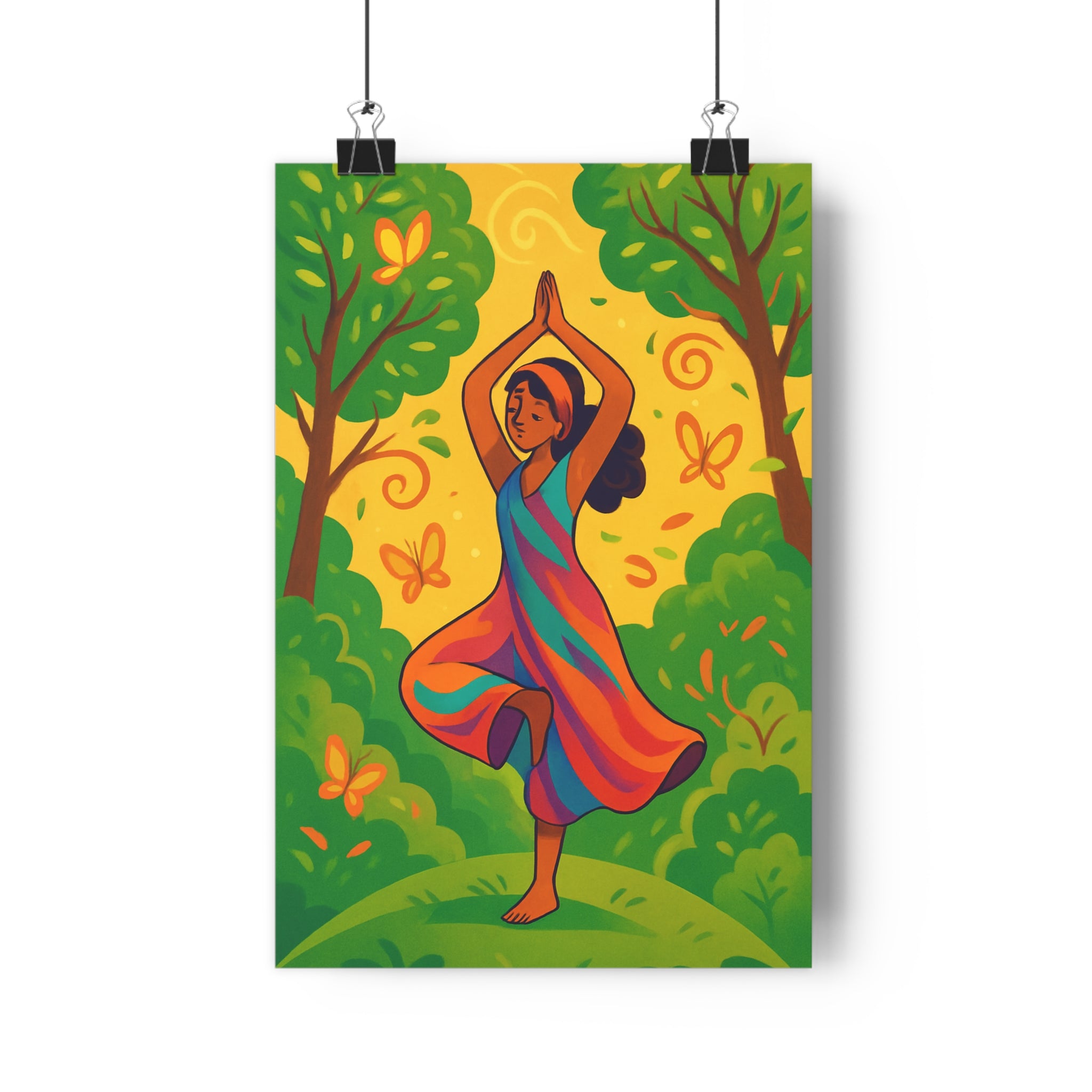 Poster décoratif yoga nature vert orange jaune méditation paisible énergisant salon chambre zen moderne