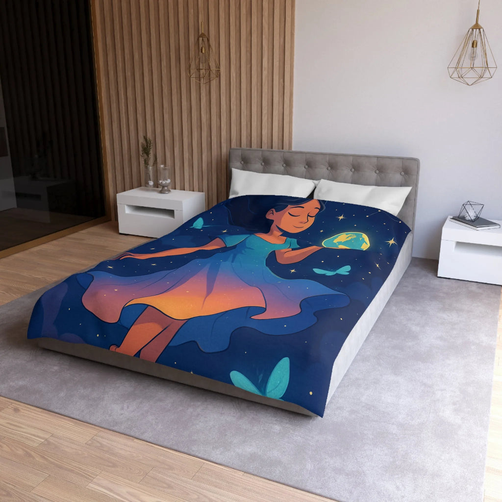 Housse de couette enfant rêve étoilé fille flottant avec globe et papillons