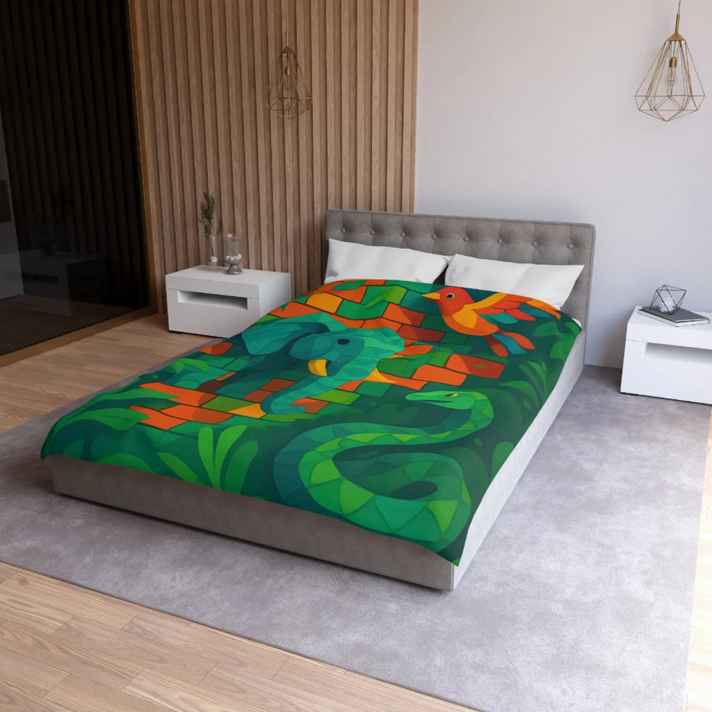 Housse de couette jungle vibrante avec éléphant, oiseau, serpent et feuillage luxuriant