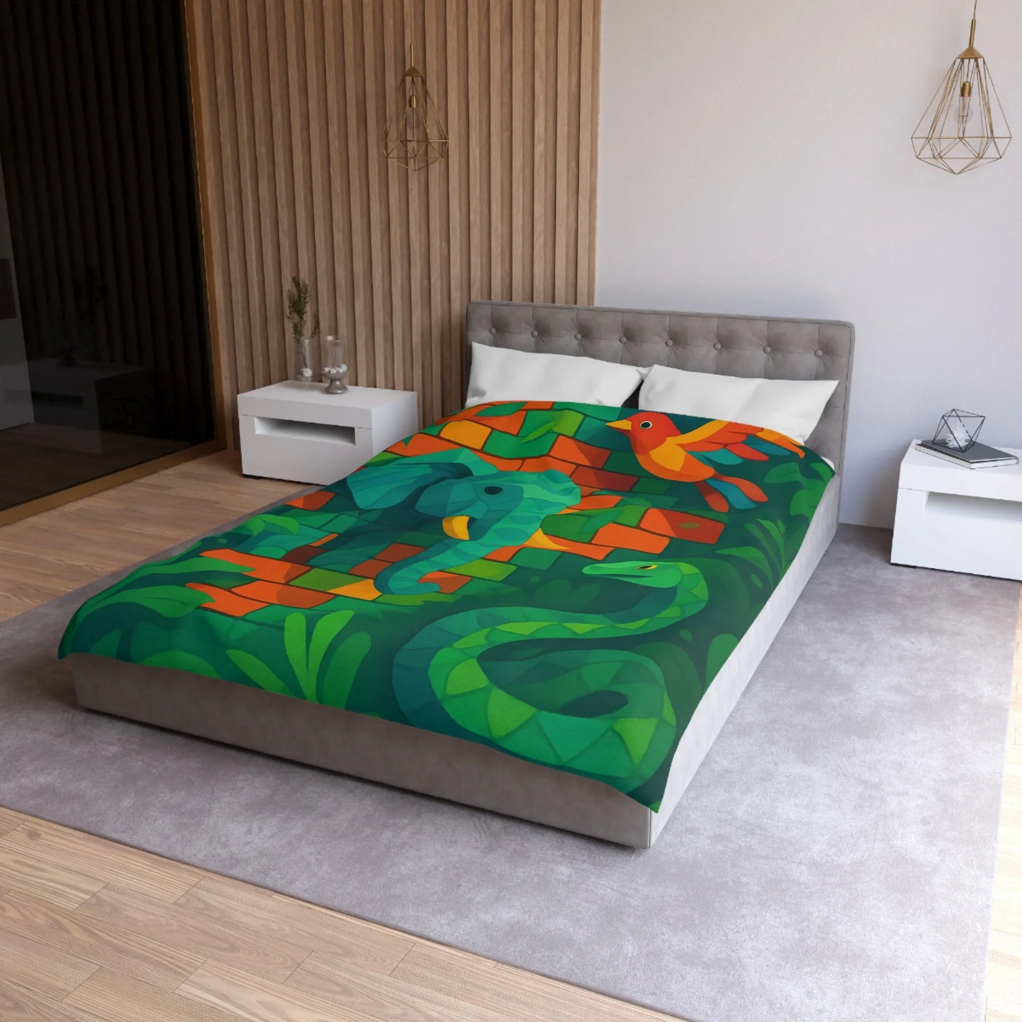 Housse de couette jungle vibrante avec éléphant, oiseau, serpent et feuillage luxuriant