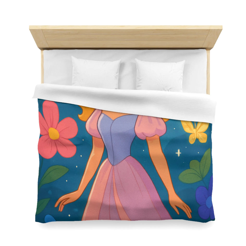 Housse de couette enchantée princesse et château fleurs papillons magique pour chambre enfant