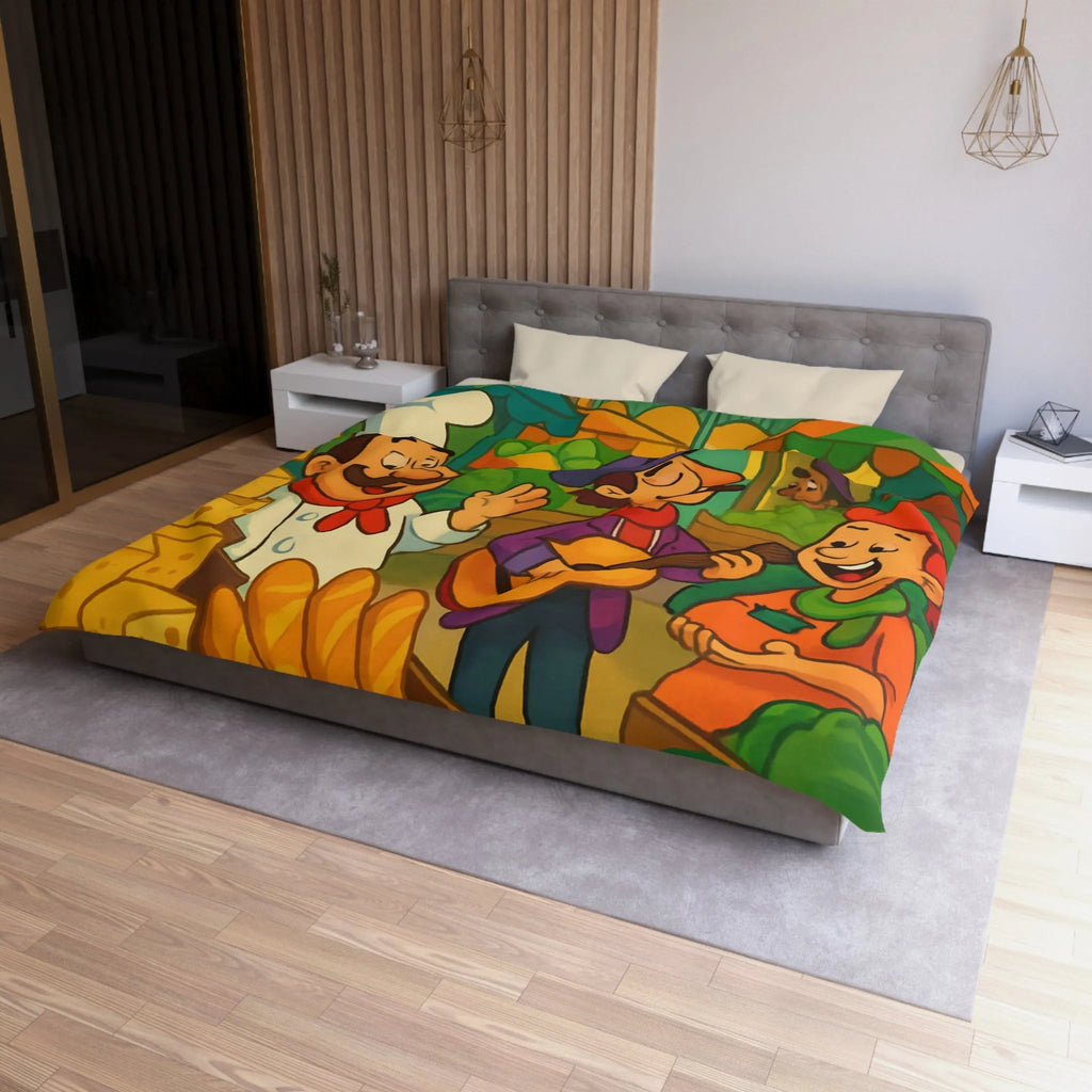 Explorez une Housse de Couette Animée de Marché Vivant Avec Fruits et Musiciens