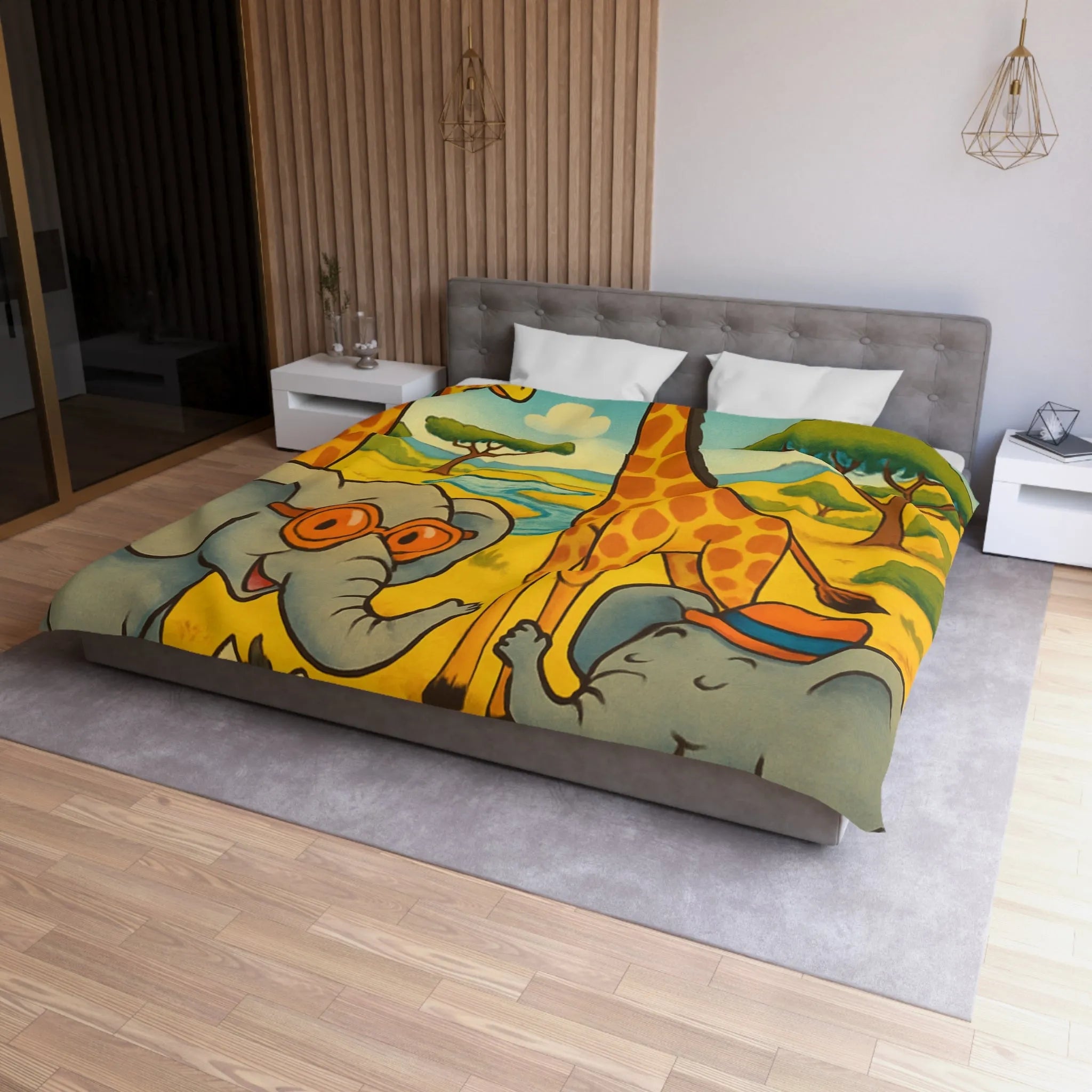 Housse de couette colorée avec animaux de la savane pour chambre d'enfant joyeuse