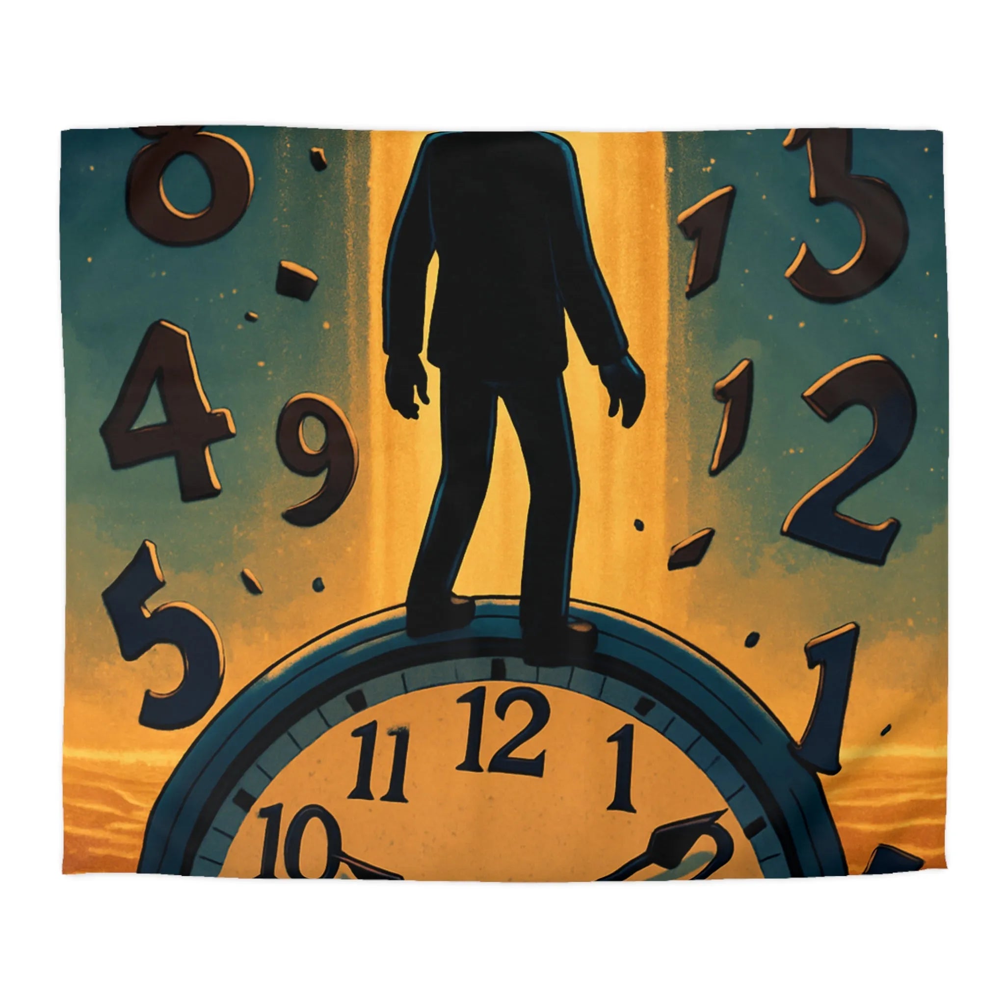 Housse de couette avec horloge mystique et voyageur des rêves en noir