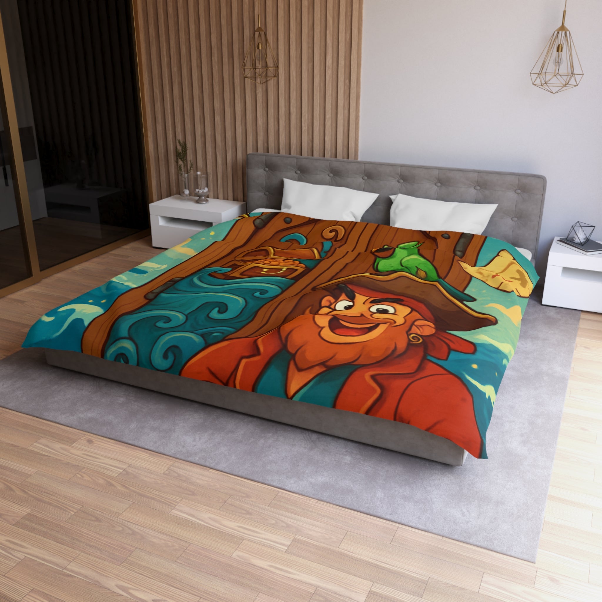 Parure de Lit Pirate Colorée avec Perroquet et Trésor Idéale pour Chambre Enfant