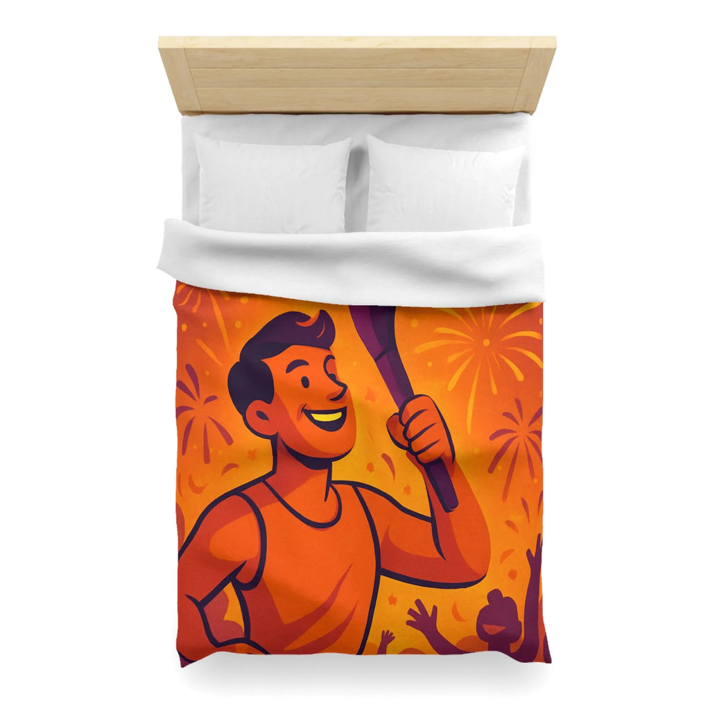 Housse de couette : Athlète olympique portant flambeau avec feux d'artifice lumineux