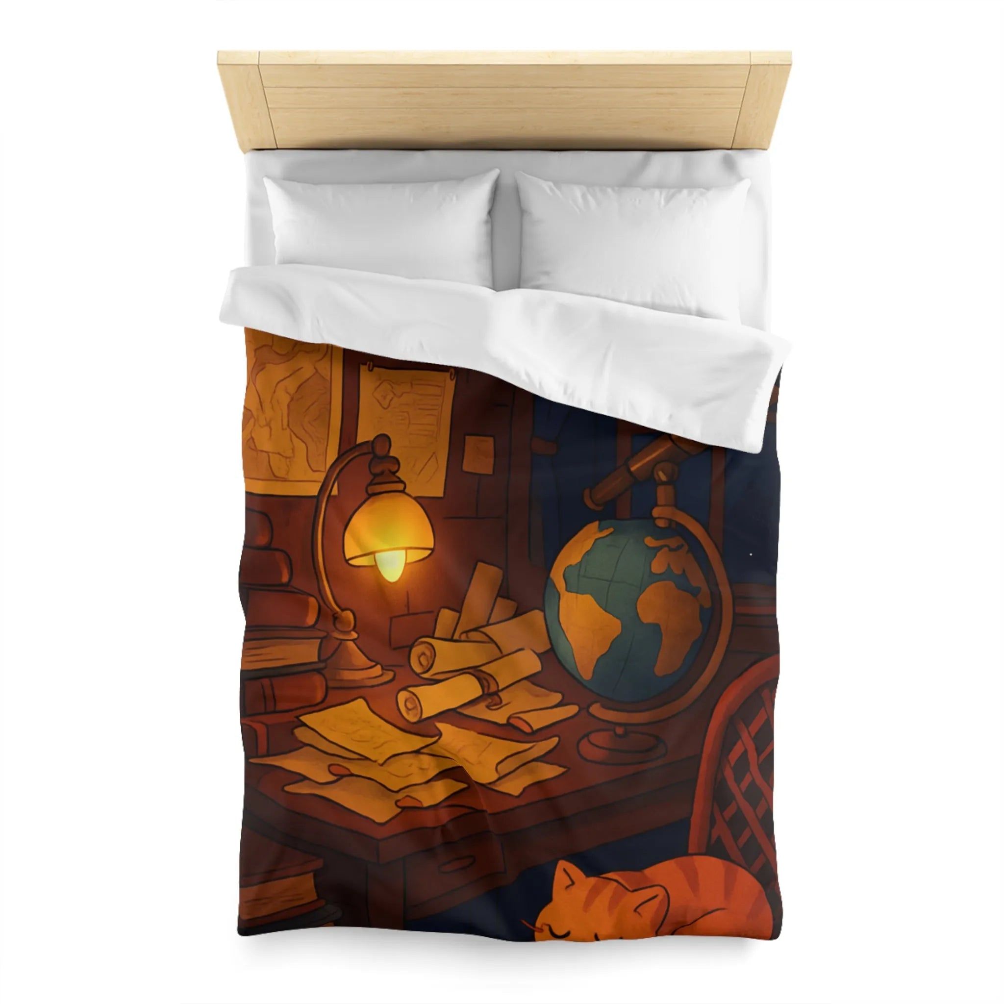 Housse de Couette Astronomie Vintage avec Chat et Globe Terrestre pour Chambre Apaisante