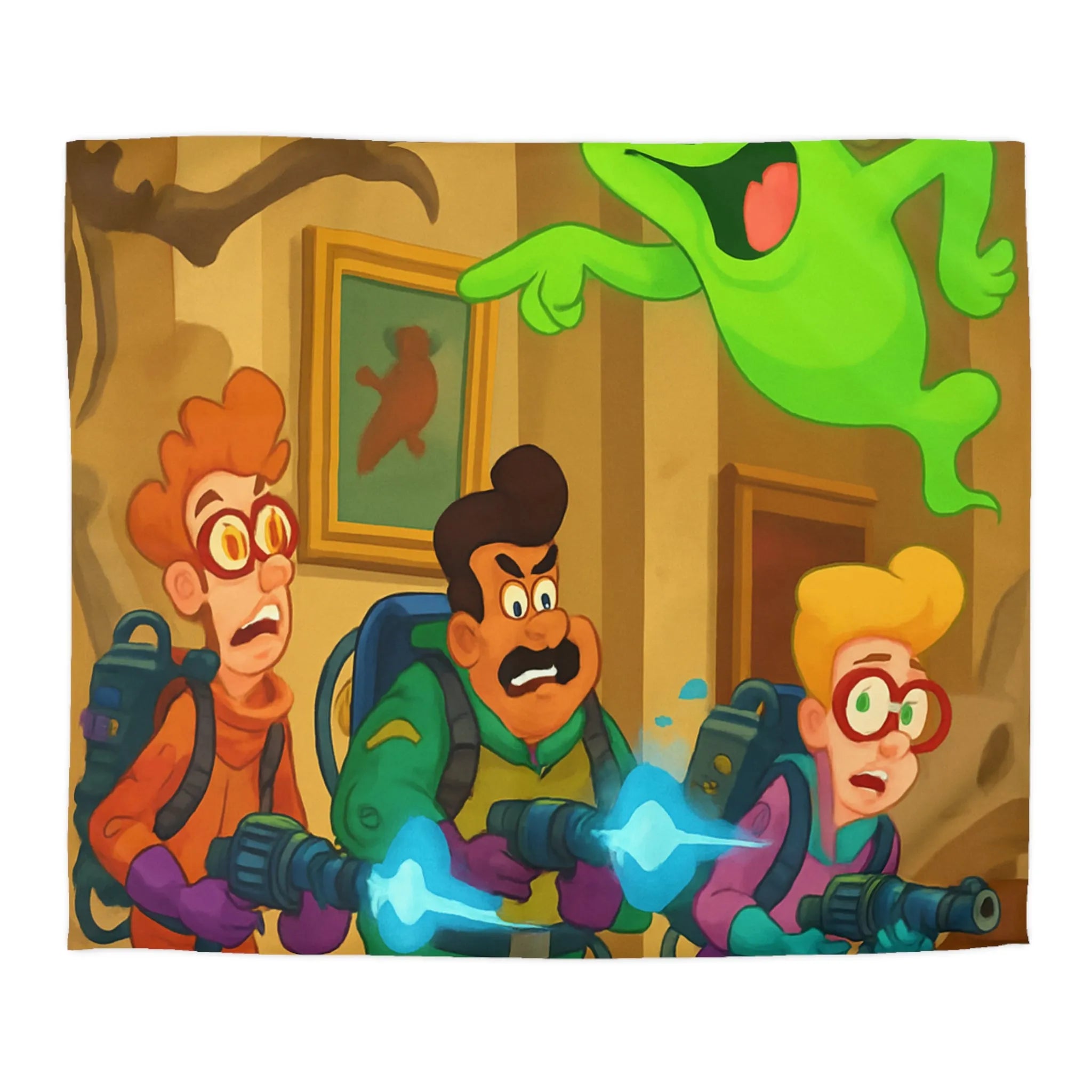 Housse de couette colorée avec chasseurs de fantômes et ambiance amusante de musée