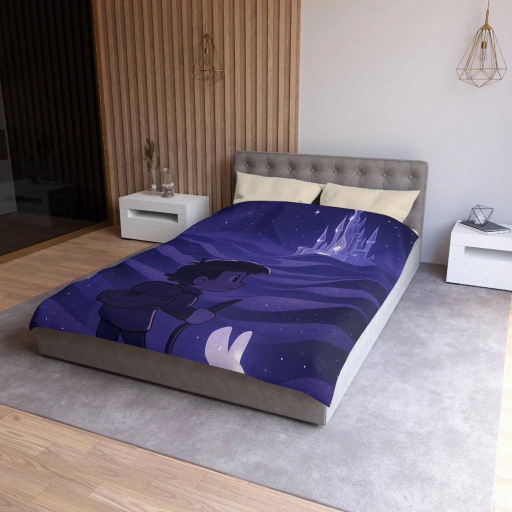 Housse de couette magique avec château céleste et promeneur nocturne scintillant