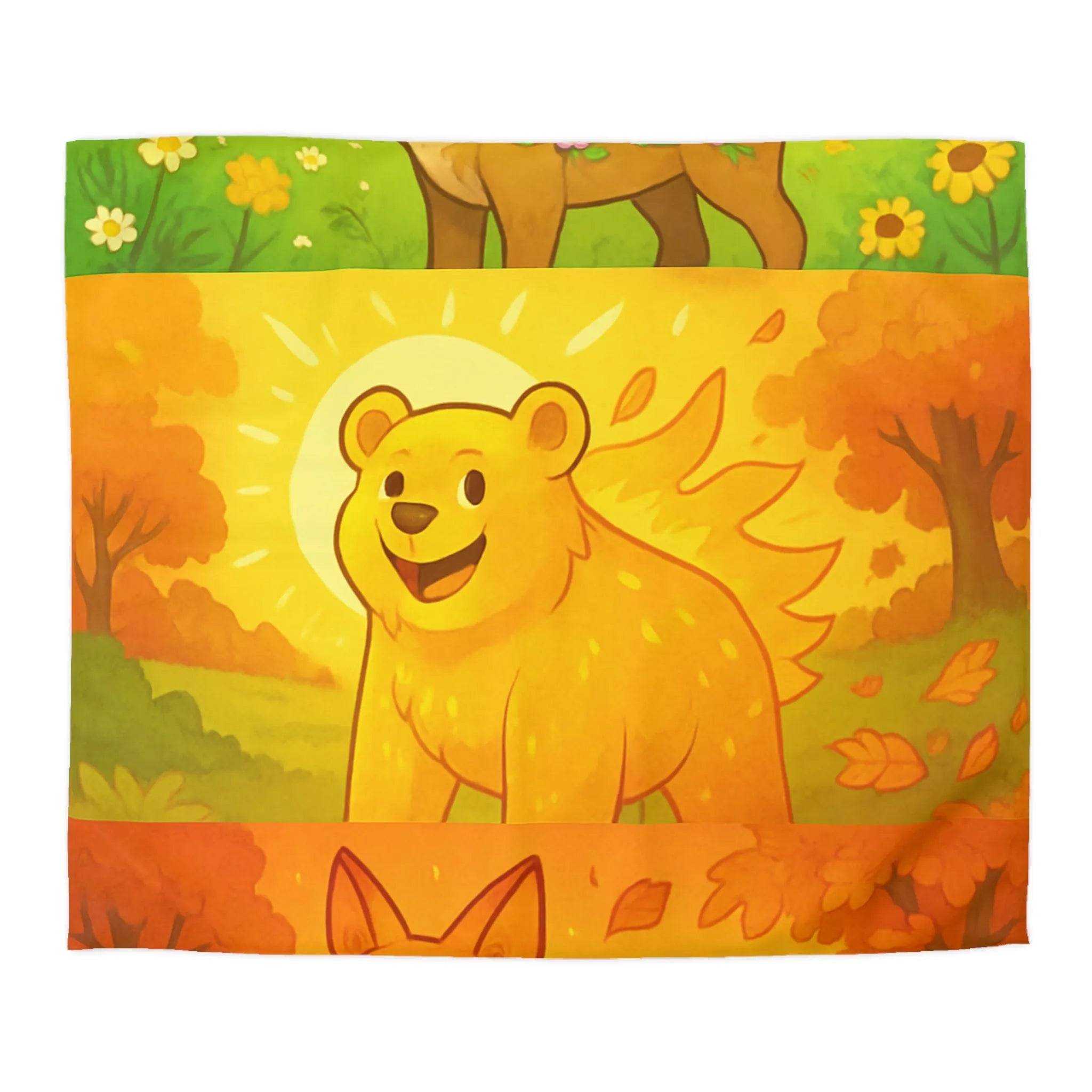 Housse de couette enchantée avec cerf, ours et renard en couleurs vives saisonnières