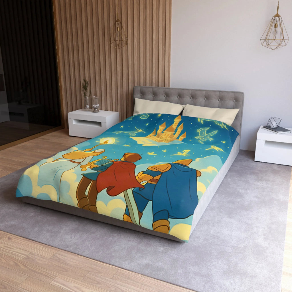 Housse de couette illustrée avec château magique et constellation céleste féerique pour enfants