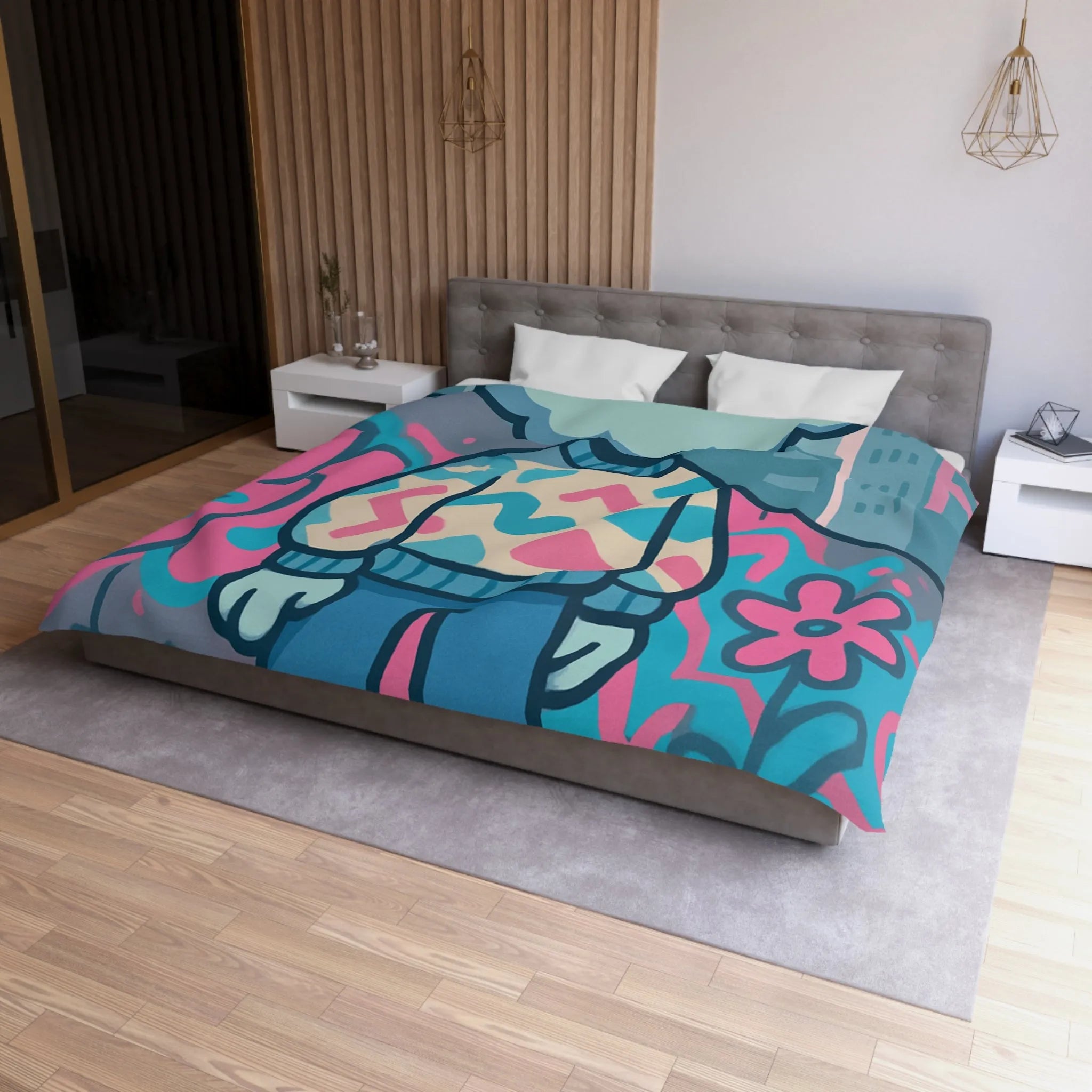 Housse de Couette Design Nuage et Street Art pour Chambre Fun et Colorée