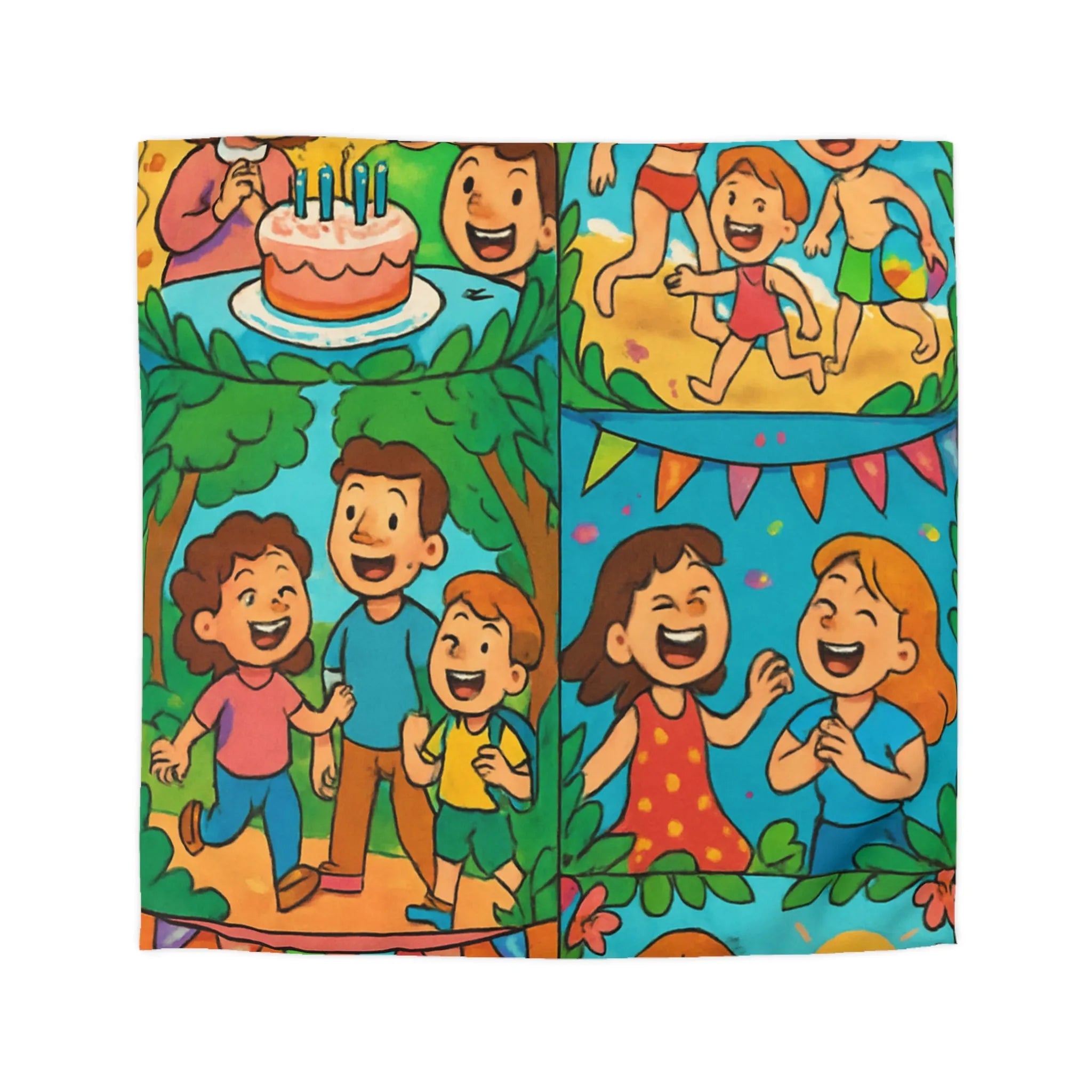 Housse de couette colorée avec scènes animées joyeuses pour enfants à thème festif