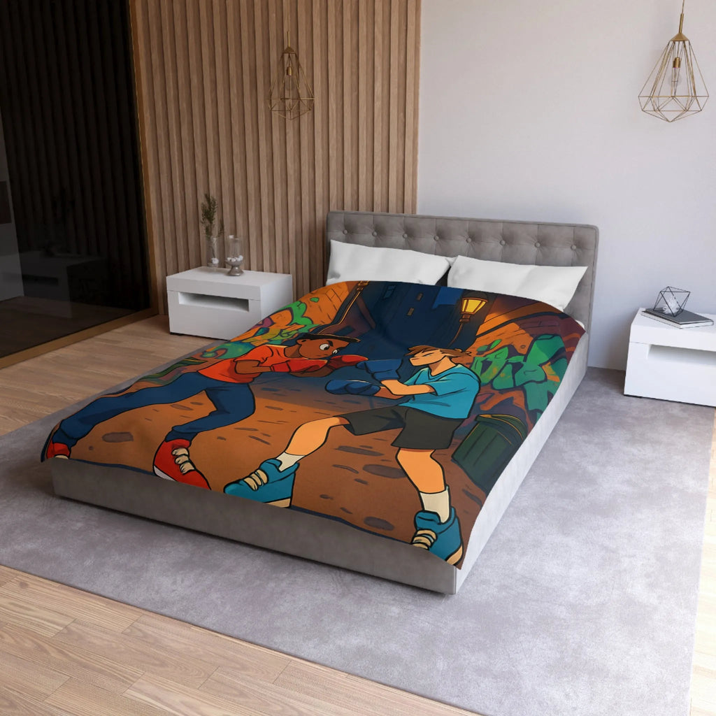 Housse De Couette Boxe Enfantine Nuit Sur Rue Graffitée Avec Lampadaires Illuminés