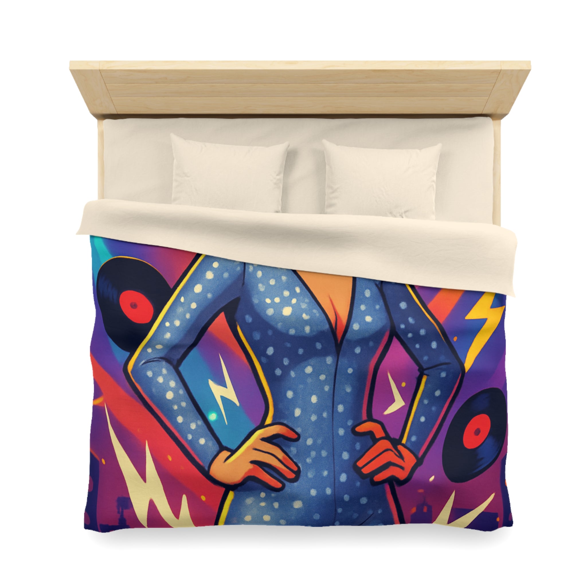 Housse de Couette Thématique Musique Vintage avec Femme dans Combinaison Étoilée Scintillante