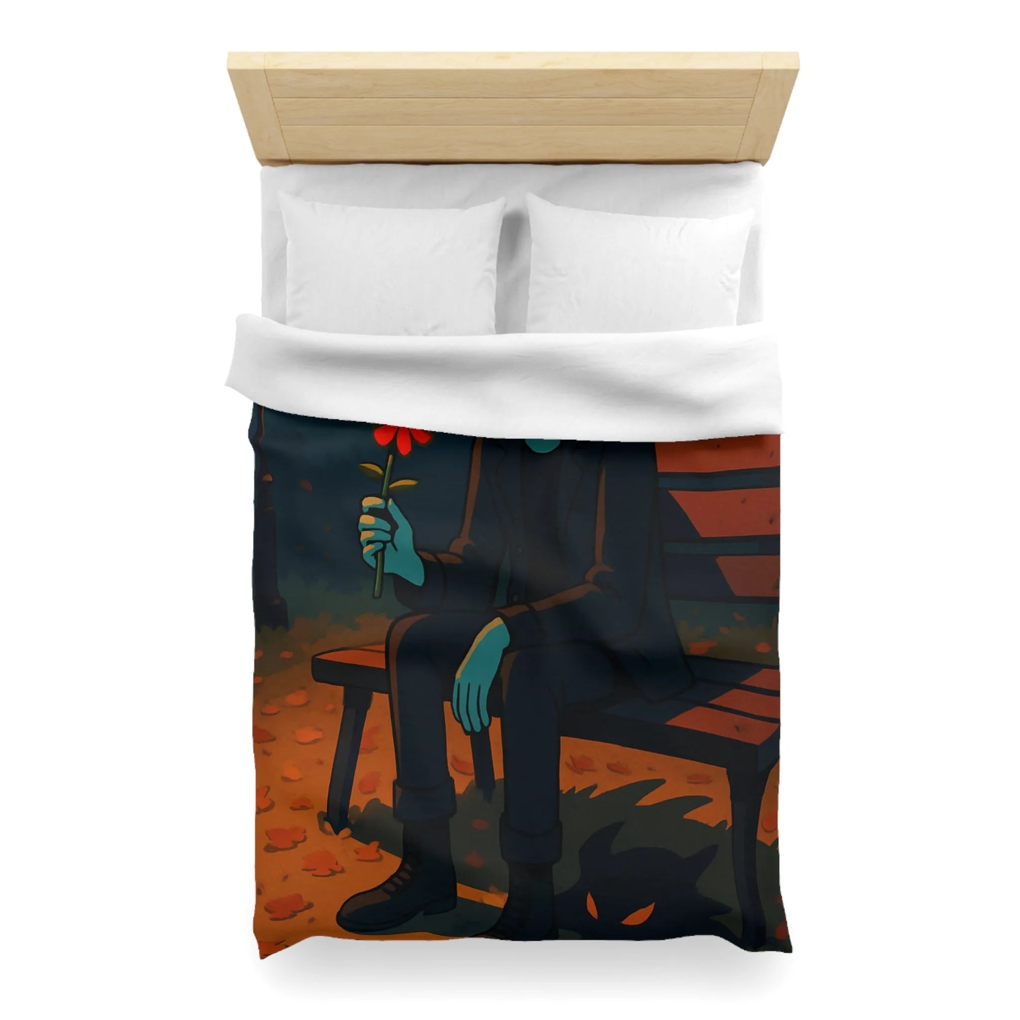 Housse de couette de parc nocturne mystérieux avec personnage sombre aux yeux lumineux