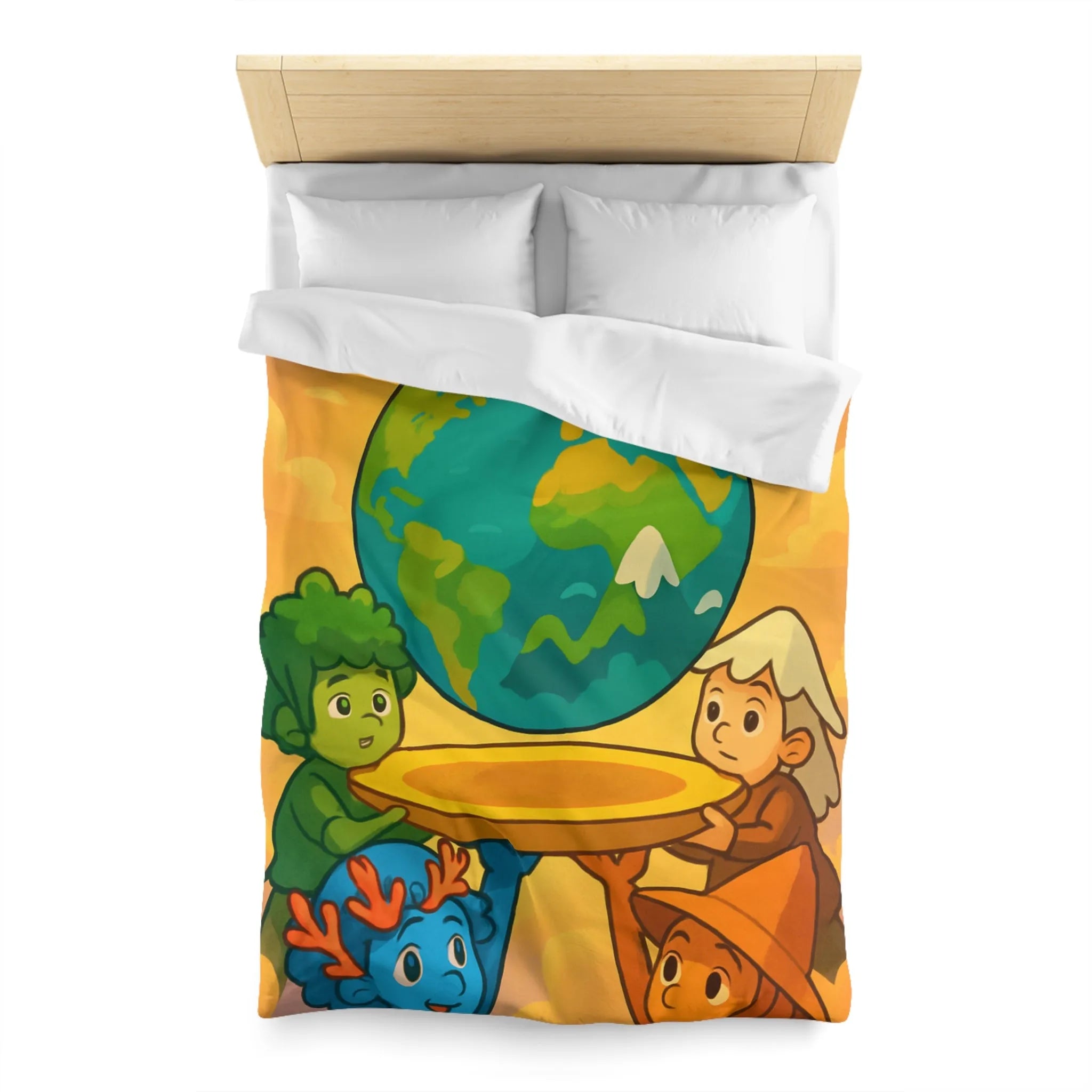 Housse de couette colorée représentant des enfants unis pour soutenir la planète Terre