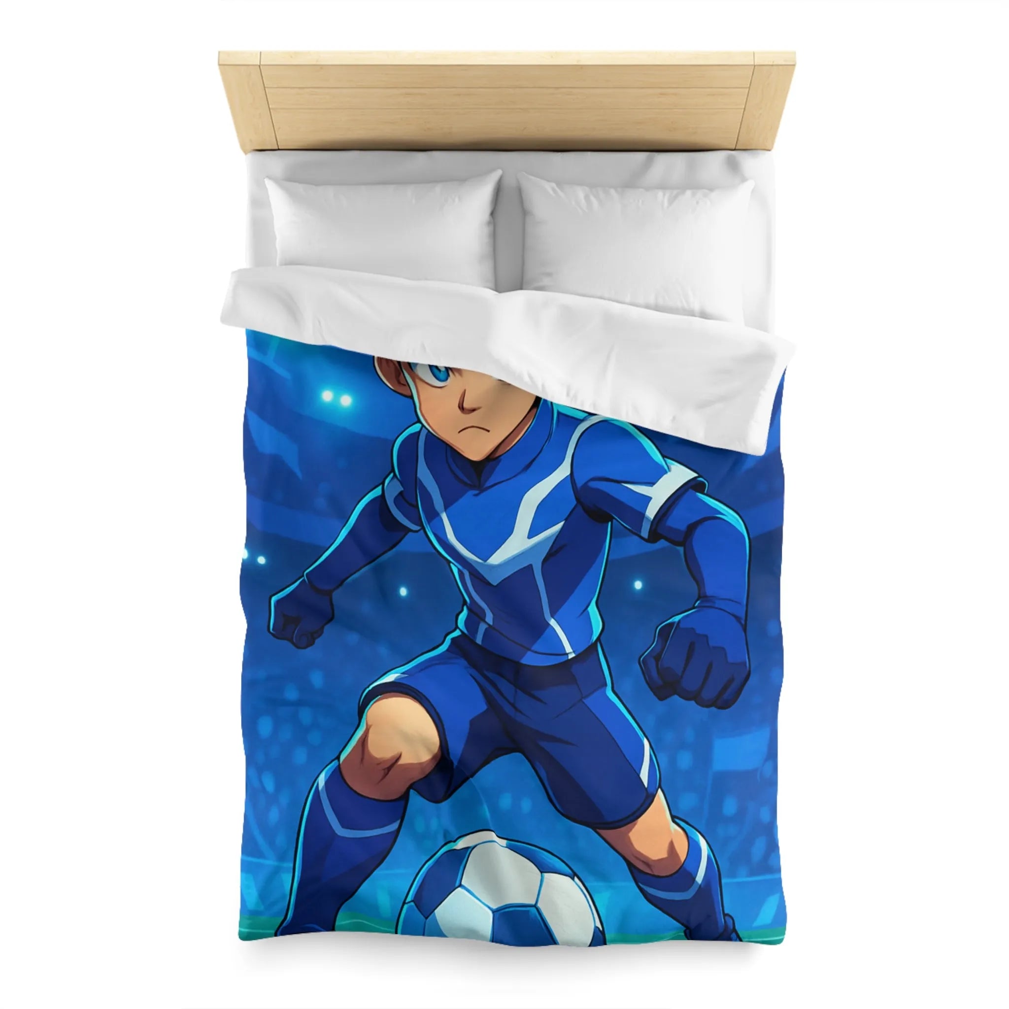 Housse de couette avec joueur de foot animé, style dynamique et lumineux, ambiance sportive