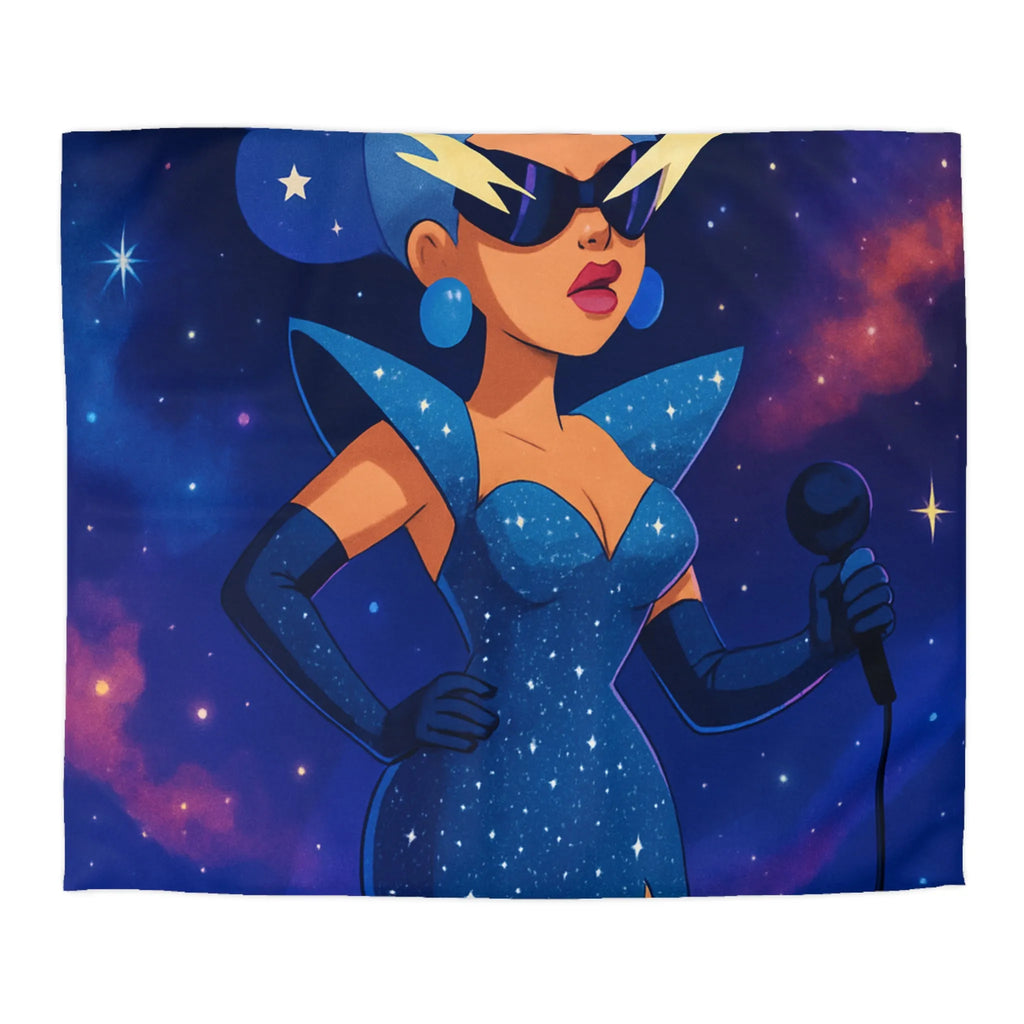 Housse de couette glamour avec étoile, chanteuse et ciel cosmique pour chambre moderne