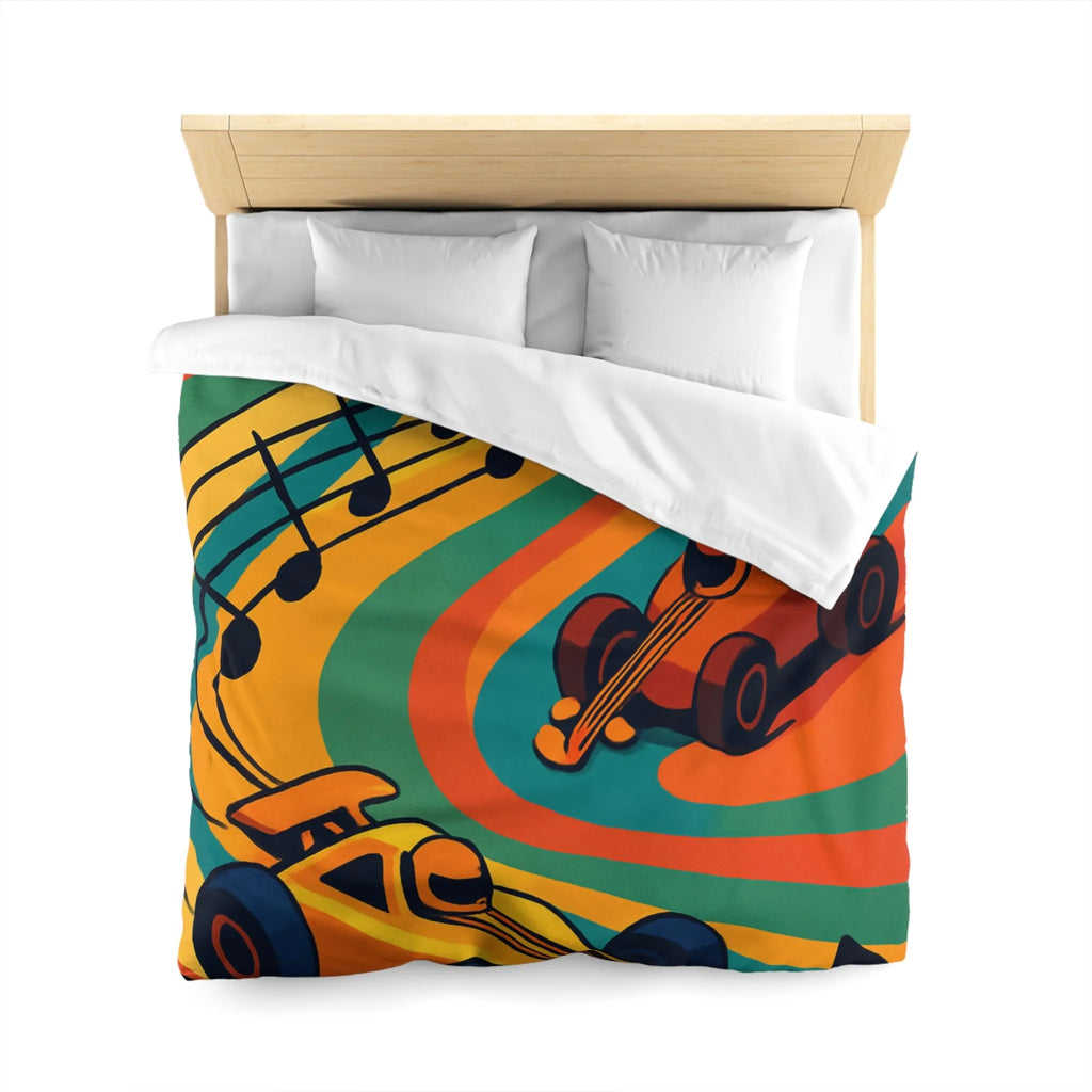 Housse de Couette Course Voitures Musique Vibrante pour Chambre Enfant Thème Animation