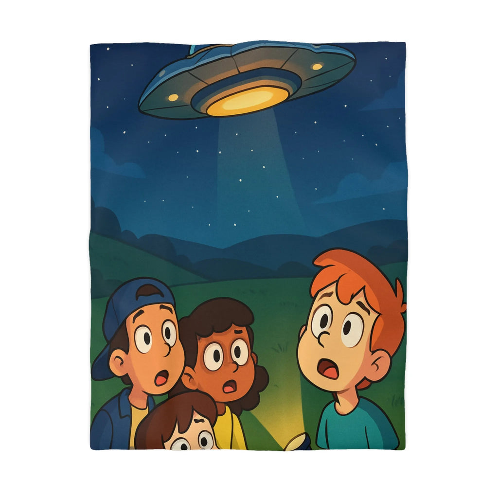 Découvre des Enfants Fascinés par un OVNI Éclairé dans le Ciel Nocturne Étoilé