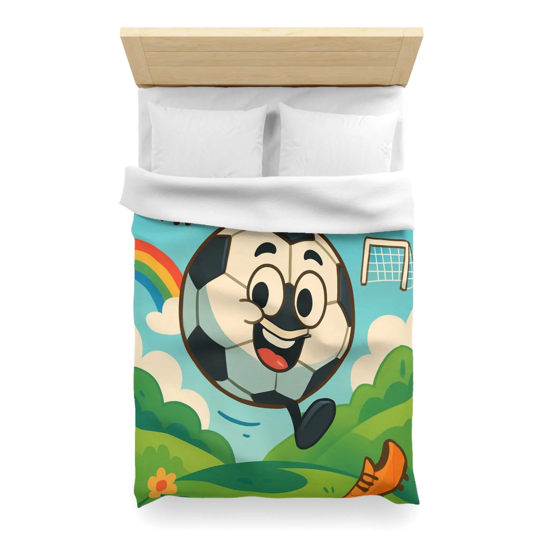 Housse de Couette Enfant Joyeuse avec Ballon de Foot et Arc-en-ciel Coloré