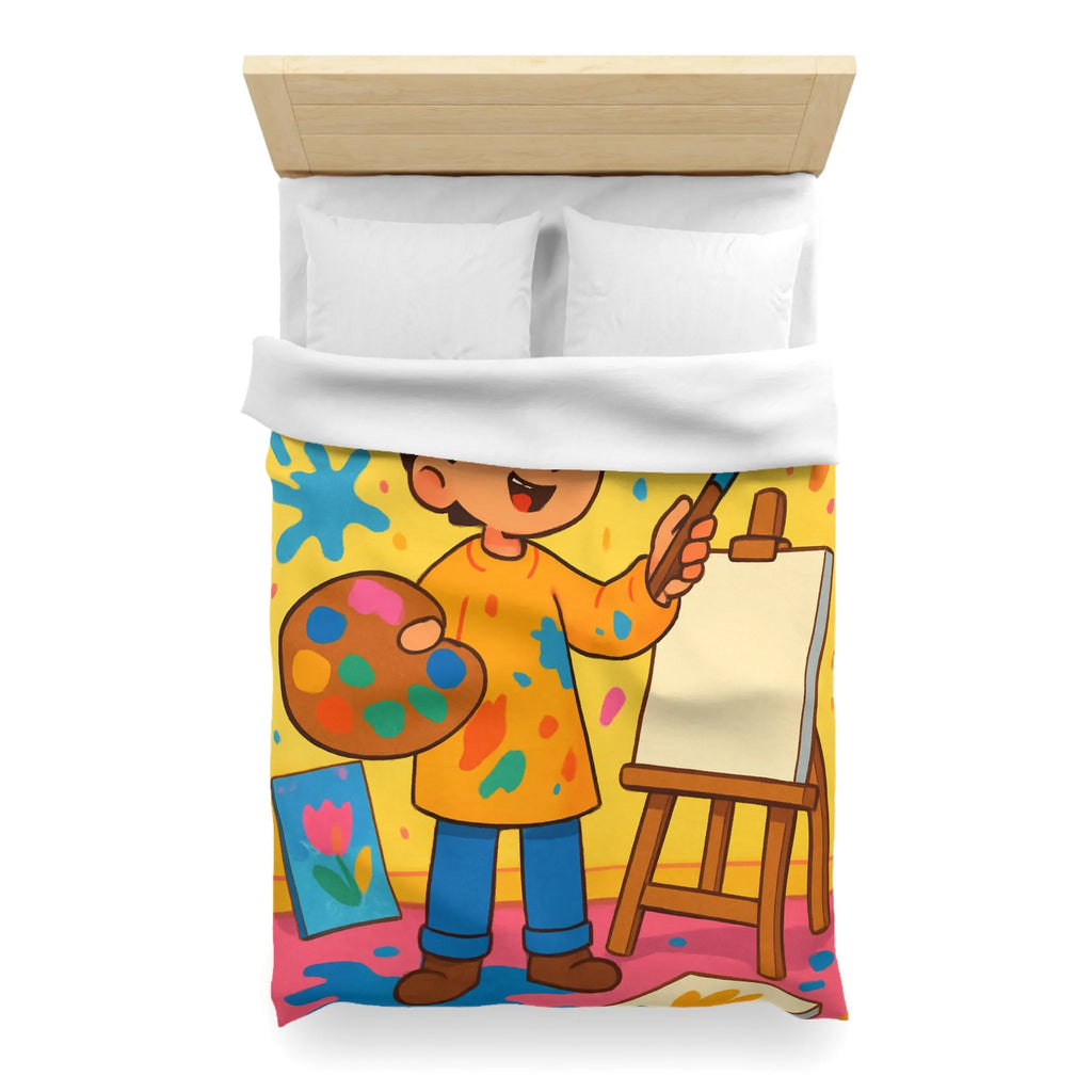 Housse de Couette Colorée avec Motif Artiste Enfant Peignant dans un Atelier Joyeux