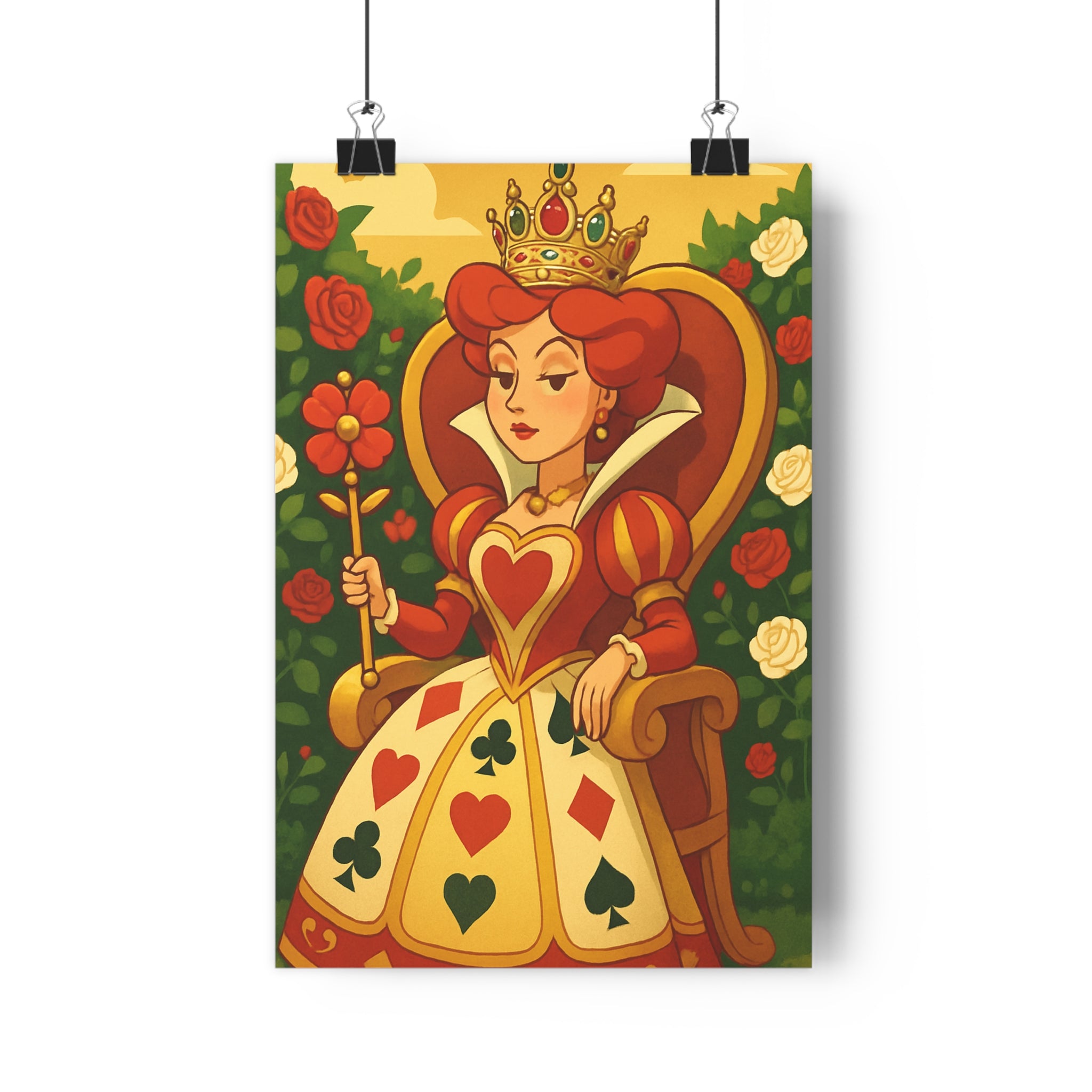 Poster décoratif féerique rouge vert or reine majestueuse dessin animé chambre ambiance magique opulent