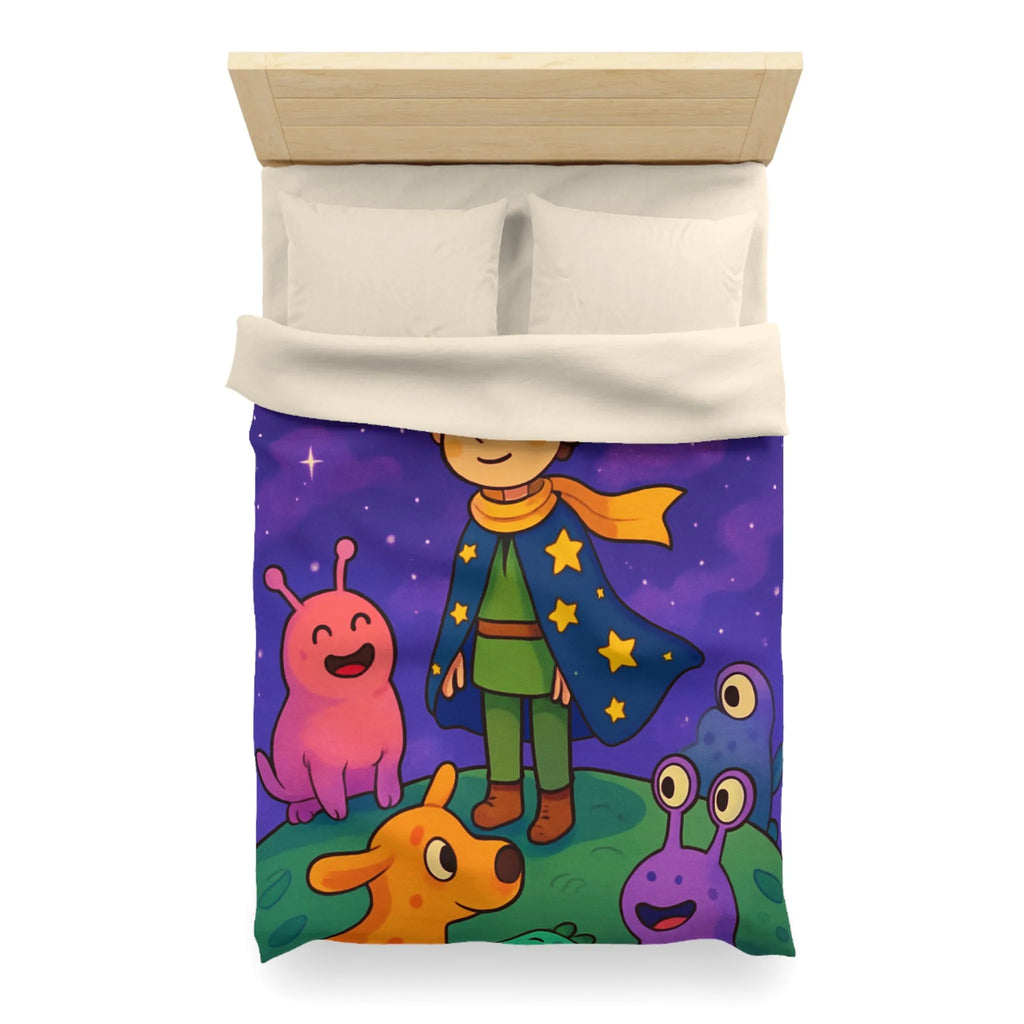 Housse de Couette Colorée Enfantine avec Enfant et Créatures sous Ciel Étoilé