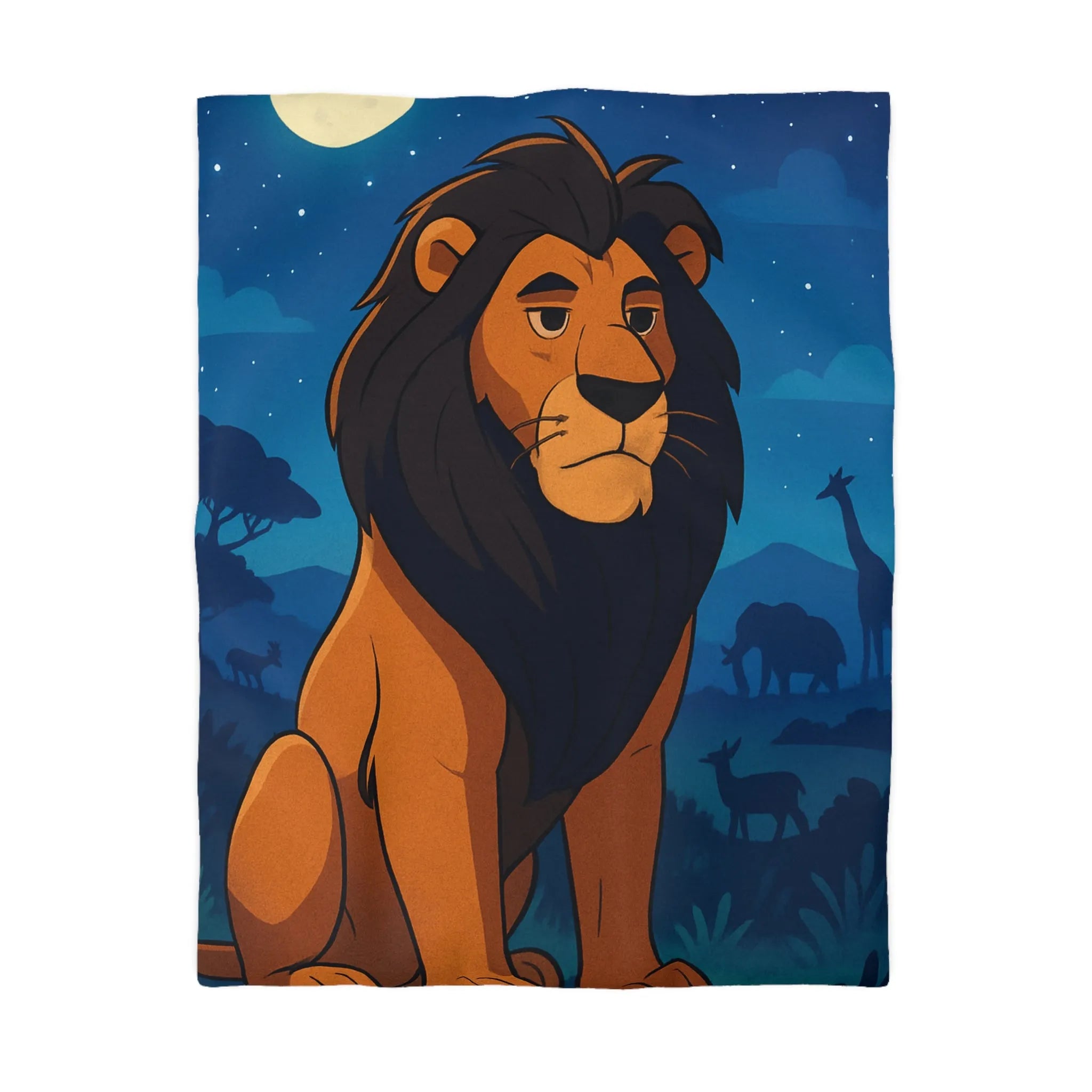 Housse de couette lion majestueux sous lune brillante pour chambre enfant rêveuse et aventurière