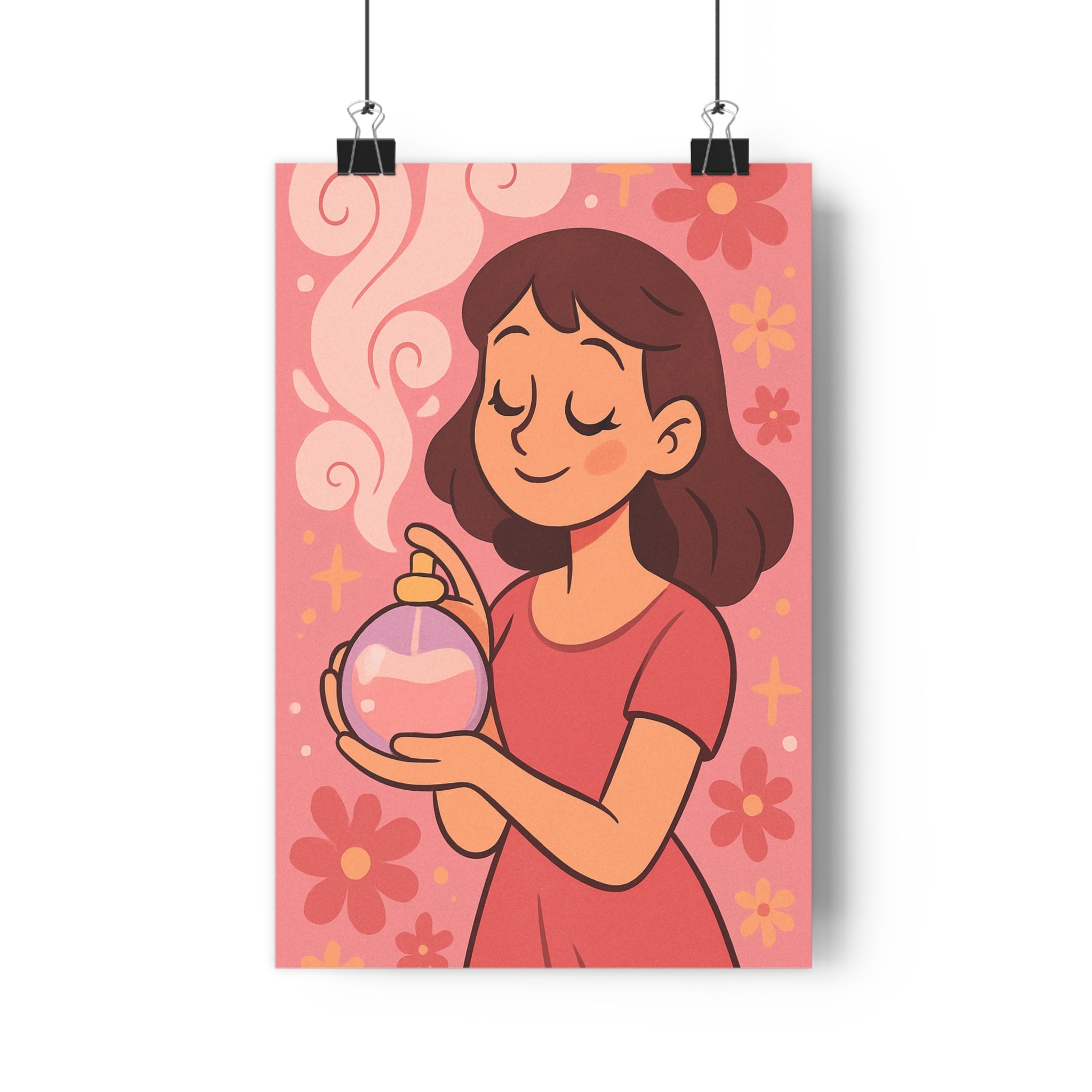 Poster décoratif féminin rose pêche cartoon chambre douceur élégance sérénité fleurs parfum chaleur rêveuse