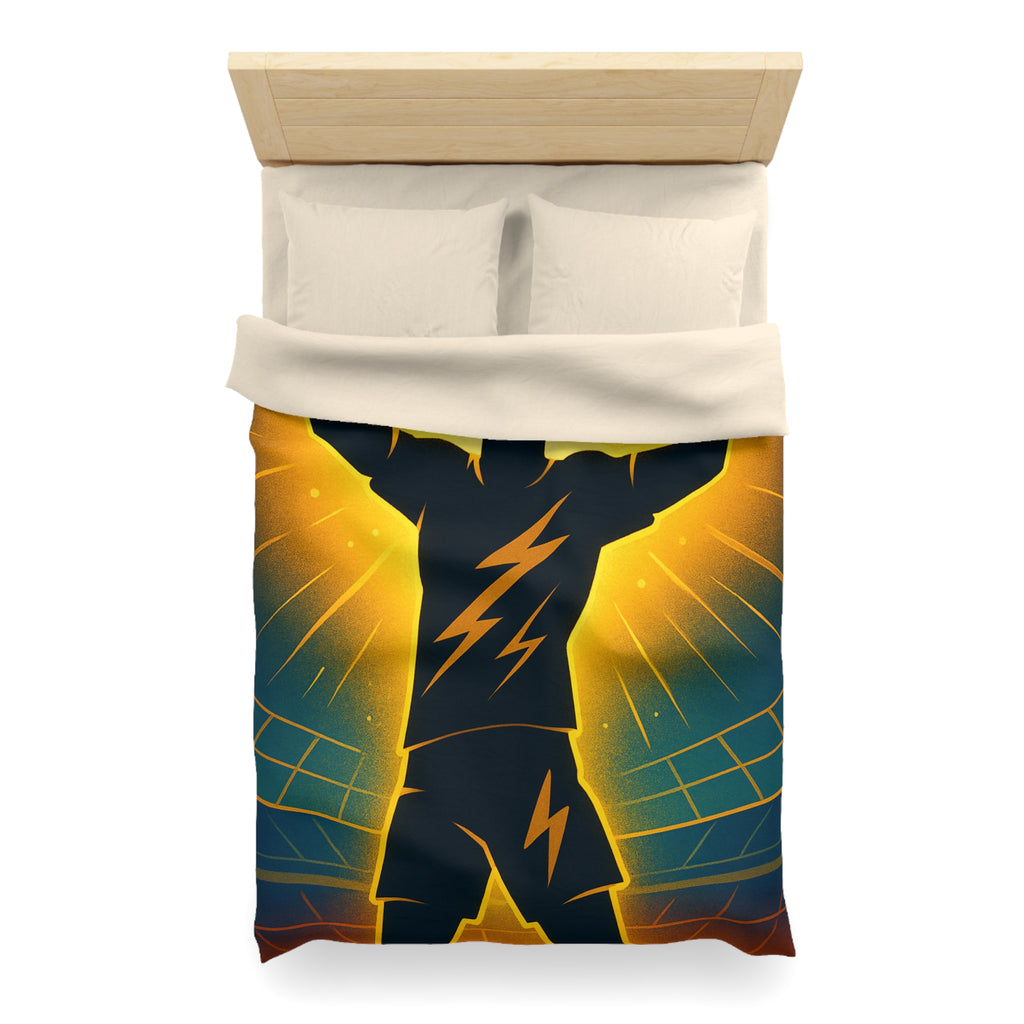 Housse de couette silhouette sportive avec éclair vibrant et fond lumineux unique
