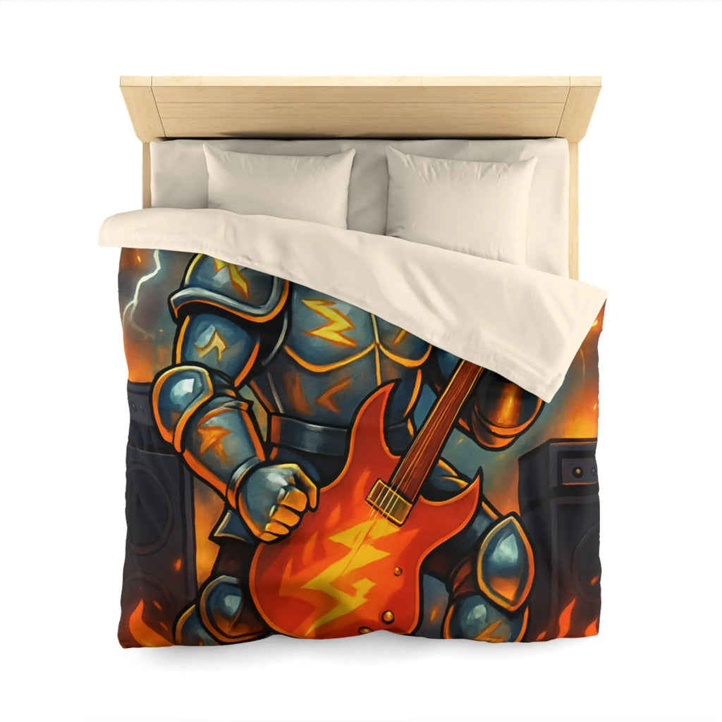 Housse de couette guerrier électrique avec guitare enflammée pour chambre rock intense
