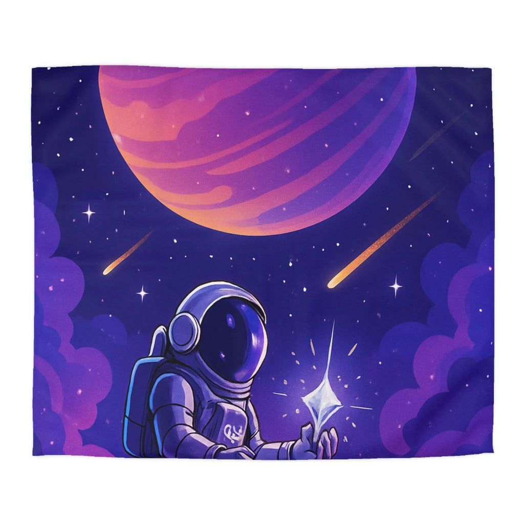 Housse de Couette Astronaute Galactique : Étoiles, Planète Rose, Ciel de Nuit Mystique